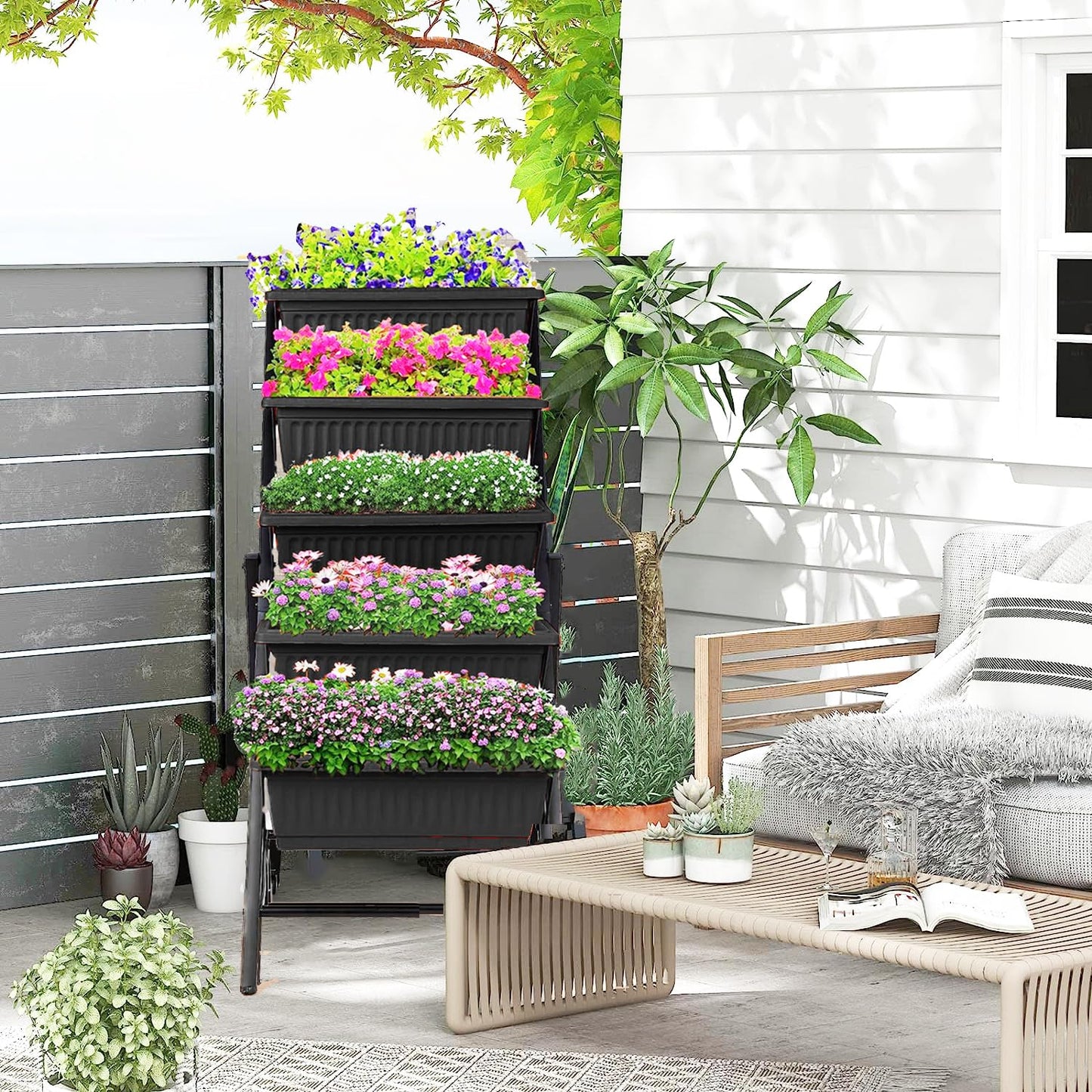 5-Tier Elevated Garden Bed with Lockable Caster Wheels