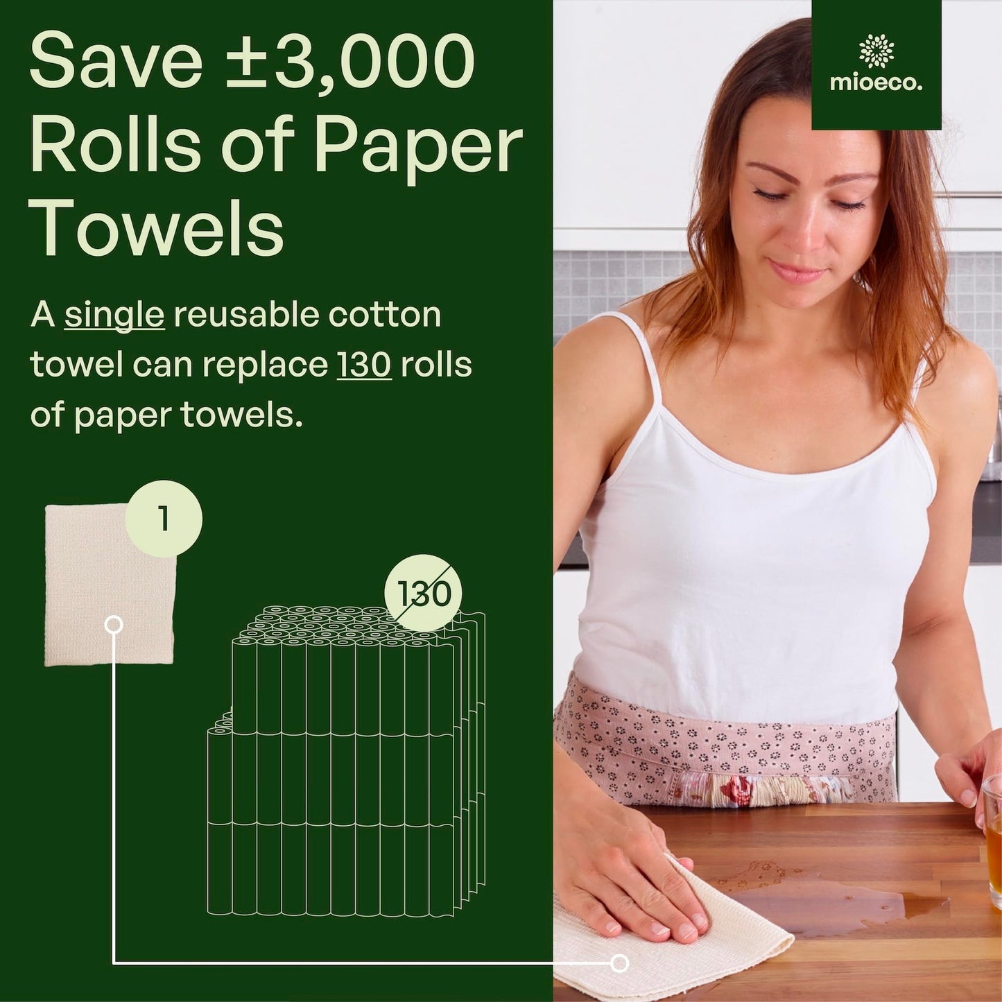 24 Pack Multicolored Reusable Paper Towels - Organic Cotton -