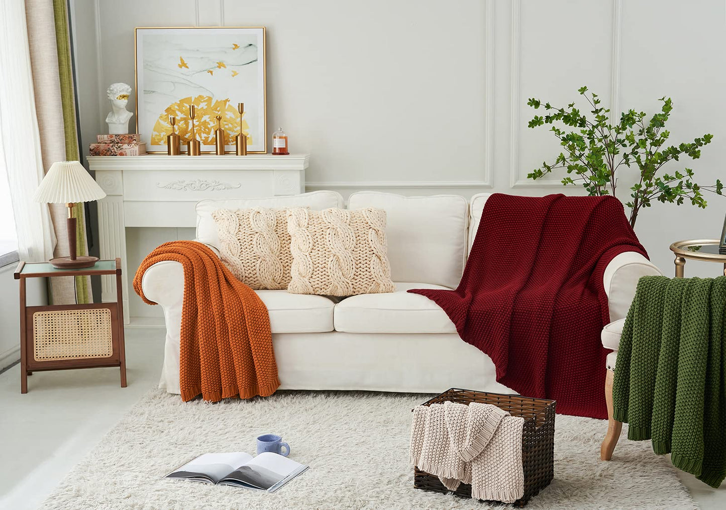 Chunky Cable Knit Throw Blanket Lightweight 100% Organic Cotton