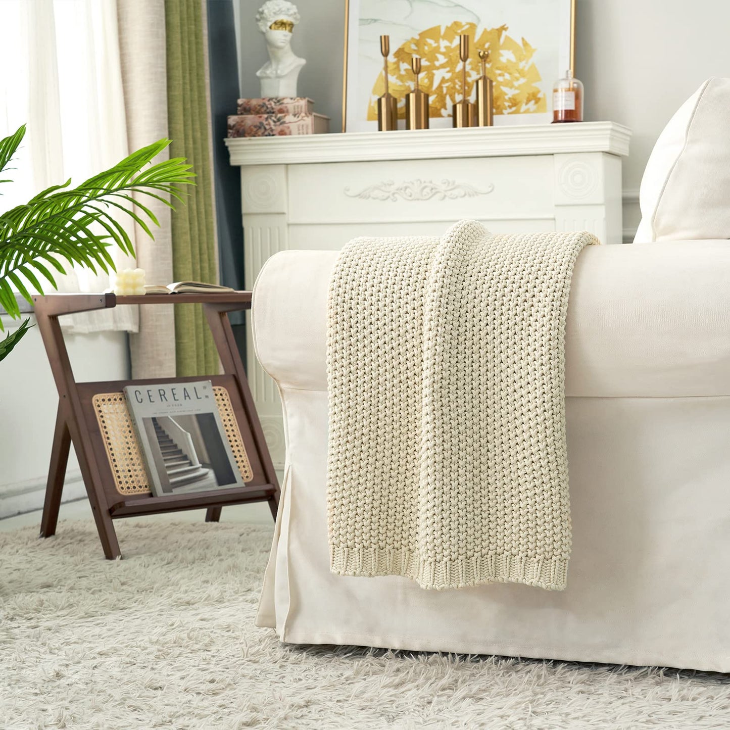 Chunky Cable Knit Throw Blanket Lightweight 100% Organic Cotton