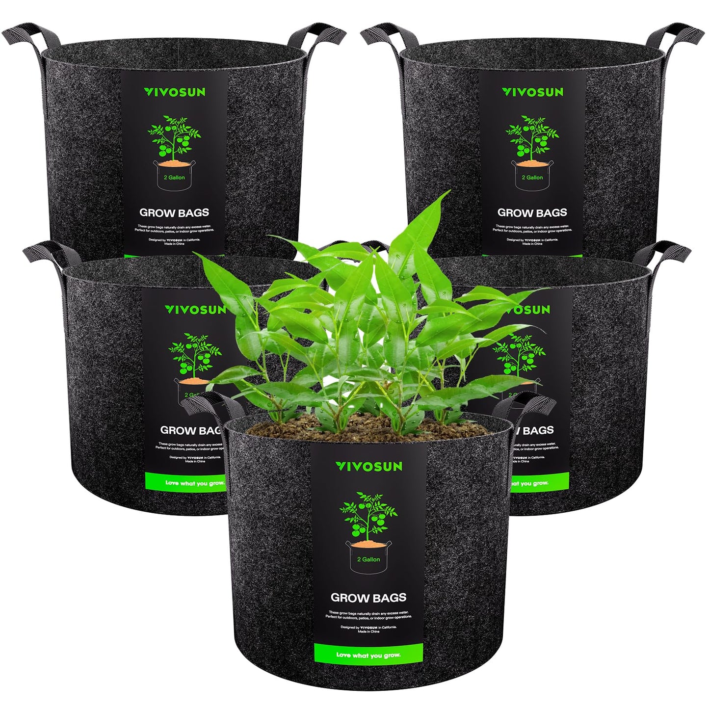 5-Pack 5 Gallon Grow Bags Heavy Duty Plant Fabric Pots with Handles