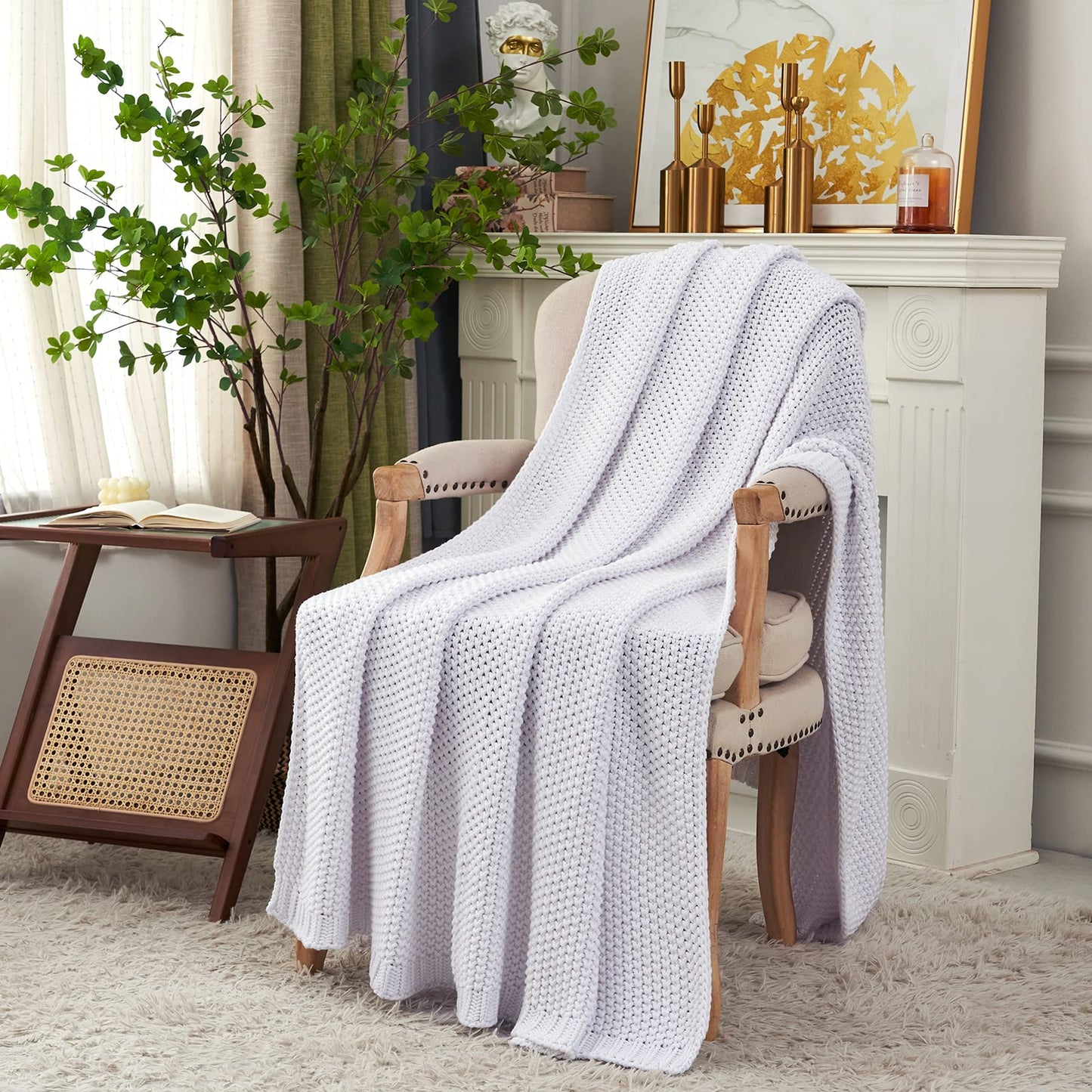 Chunky Cable Knit Throw Blanket Lightweight 100% Organic Cotton