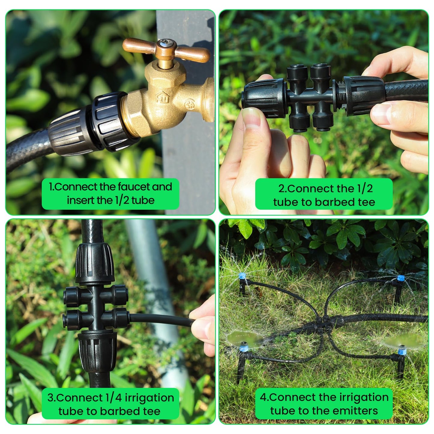 230FT Quick-Connect Drip Irrigation System Kit, with 1/4" & 1/2" Fast-Lock Tubing - Adjustable Nozzles & Sprinklers for Garden, Greenhouse, Lawn, Potted Plants