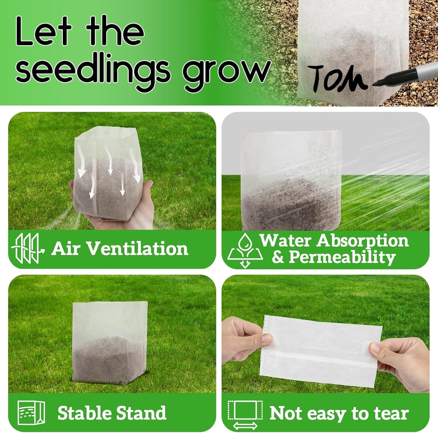 Nursery Grow Bags - 100 PCS Non-Woven Bag, Starter Packs for Plants Seeding (4.7"x4.7")