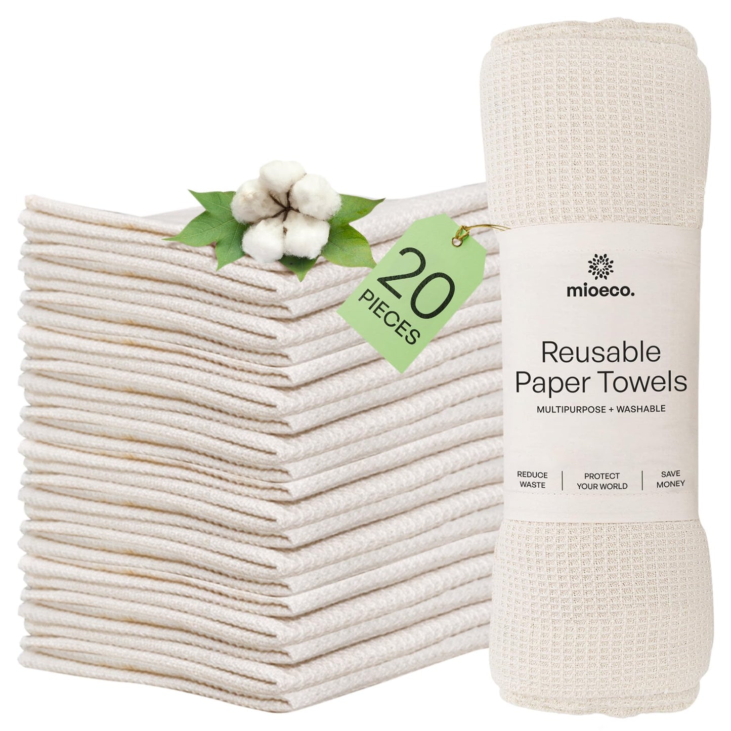 24 Pack Multicolored Reusable Paper Towels - Organic Cotton -