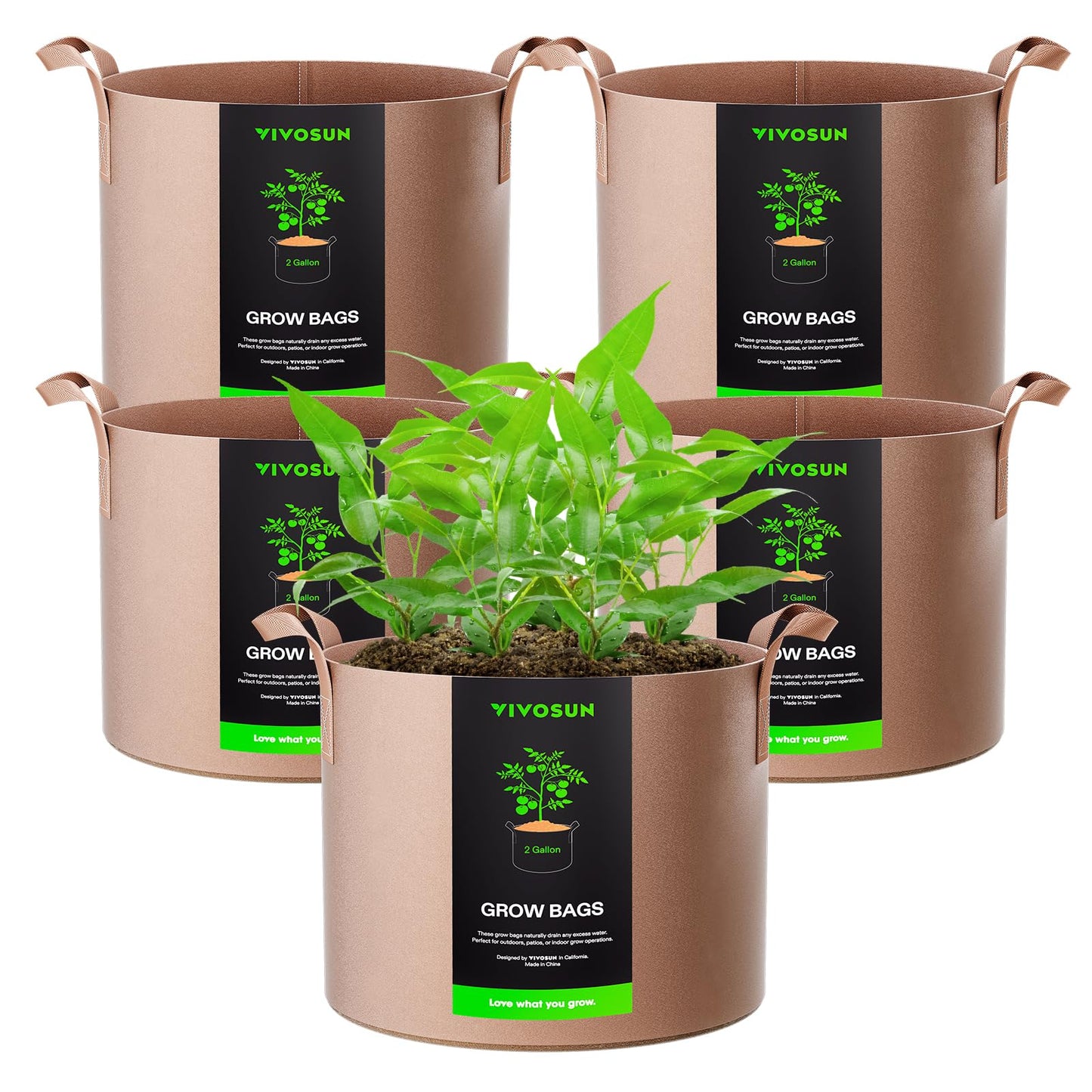 5-Pack 5 Gallon Grow Bags Heavy Duty Plant Fabric Pots with Handles