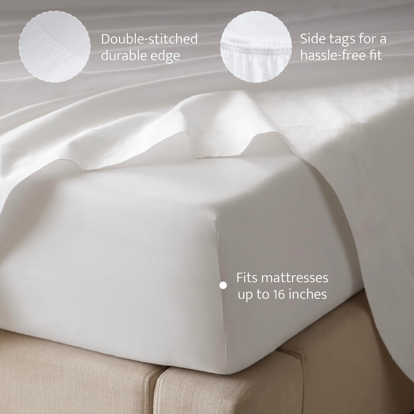 Double Stitch Organic Cotton Sheets - Soft & Breathable Sheet Set 4 Piece, Luxury 300 TC