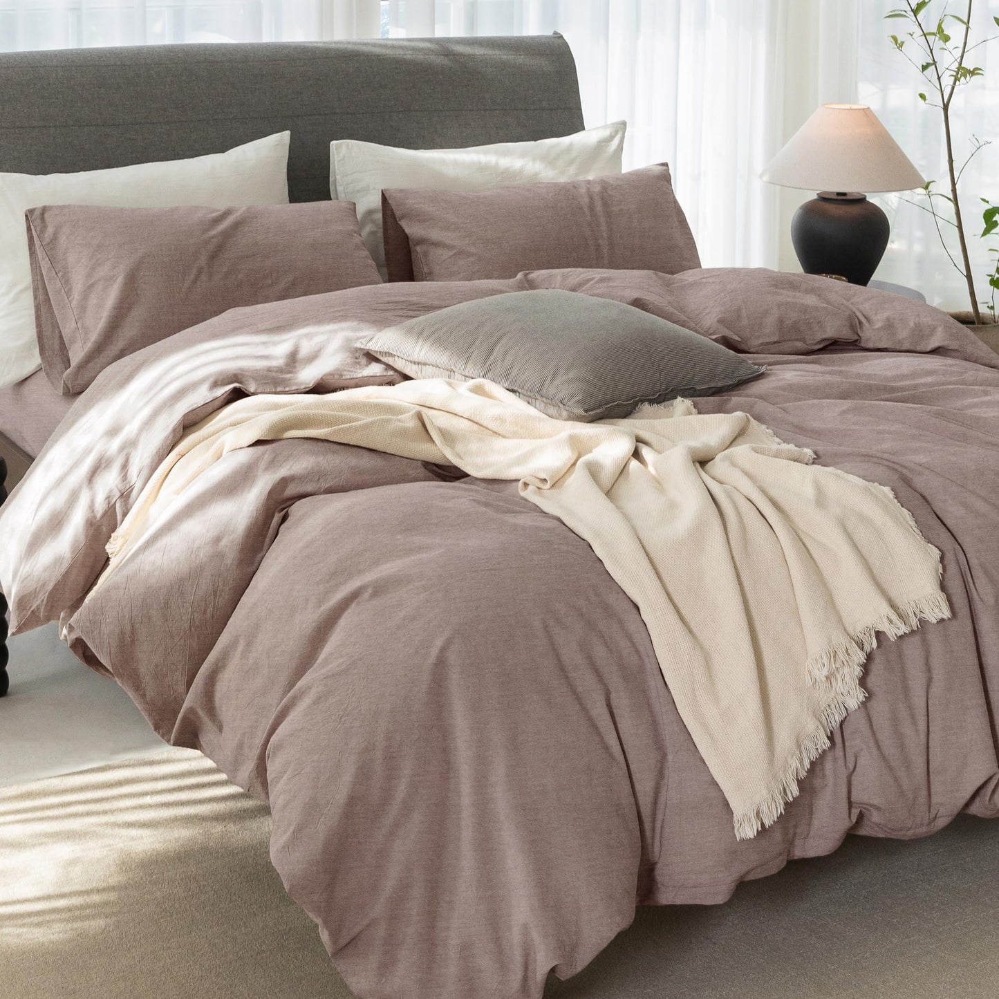 Bedding Duvet Cover Set Linen Like Texture 100% Cotton - Breathable