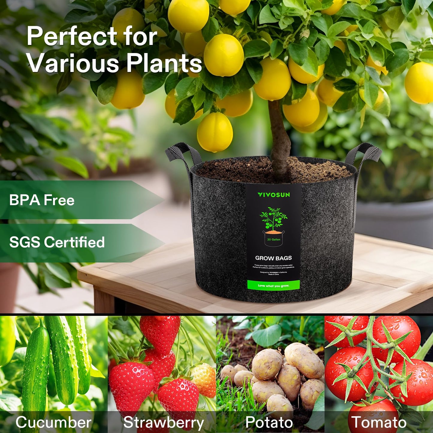 5-Pack 5 Gallon Grow Bags Heavy Duty Plant Fabric Pots with Handles