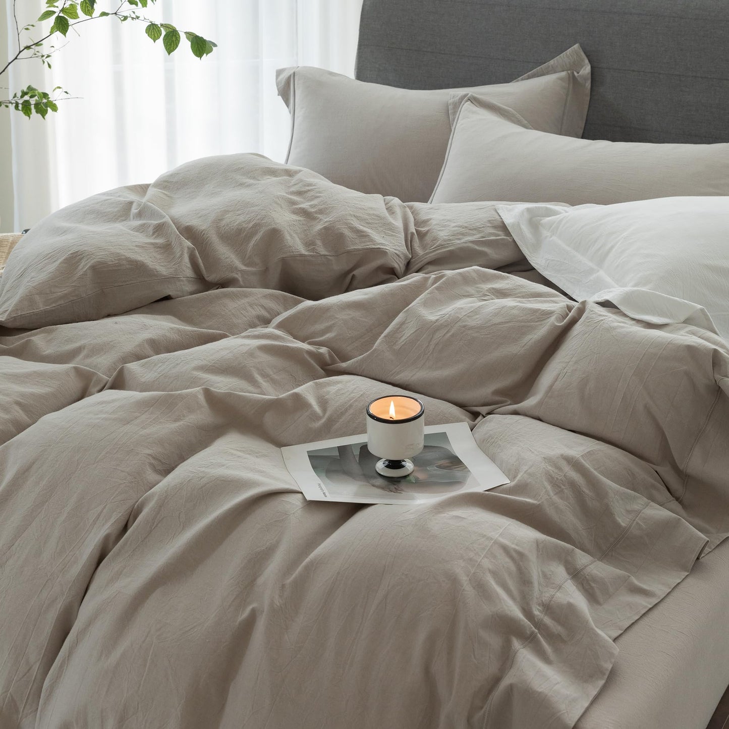 Bedding Duvet Cover Set Linen Like Texture 100% Cotton - Breathable