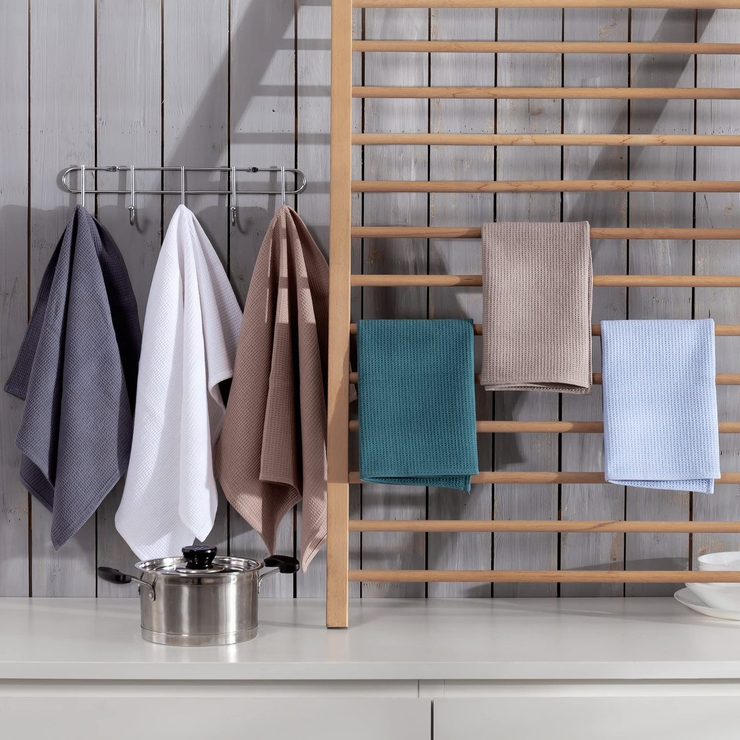 Dish Towels Set, 100% Cotton 6 Pack, Super Absorbent for Drying and Cleaning