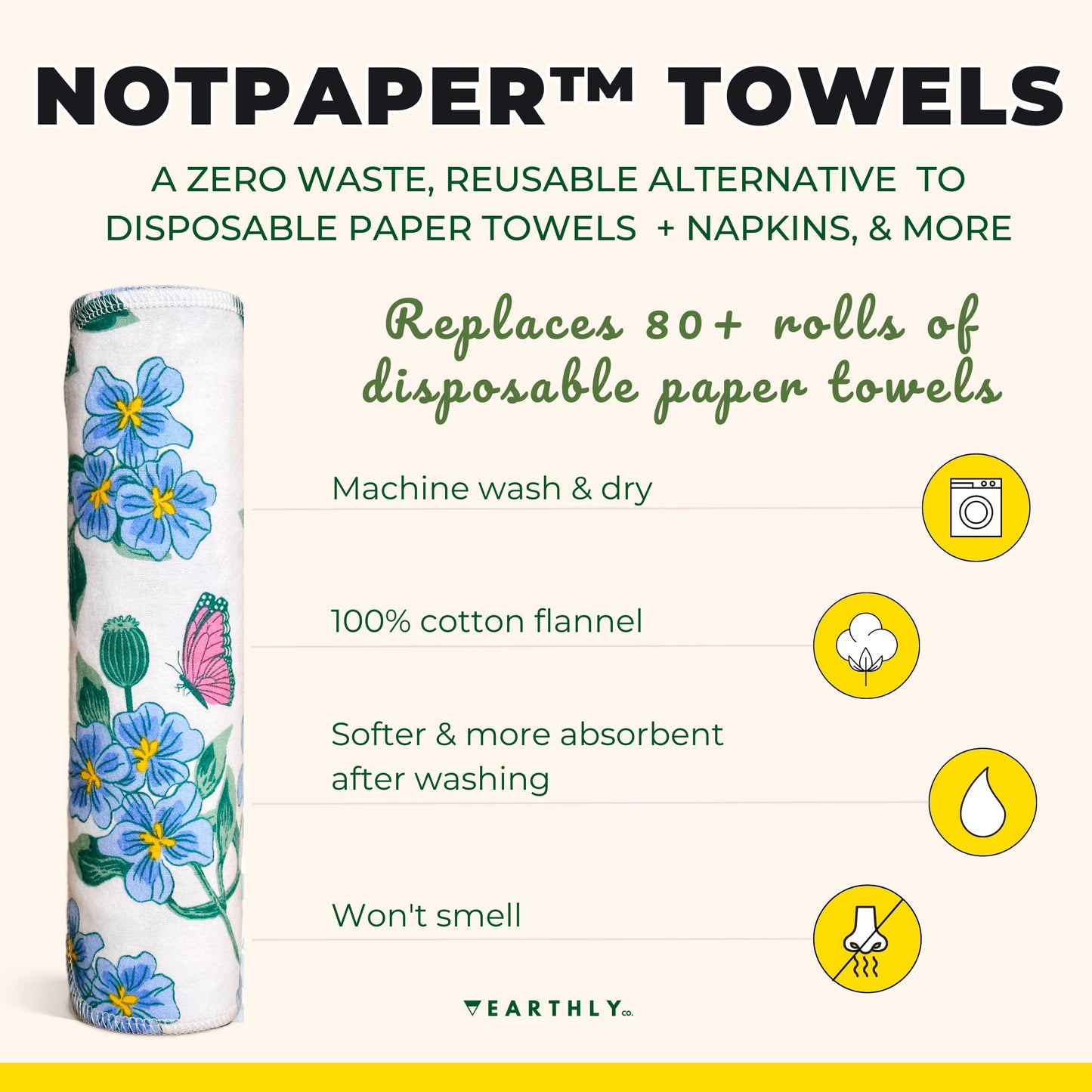 24 Pack - Roll of Washable Cotton Cloth Paper Towels