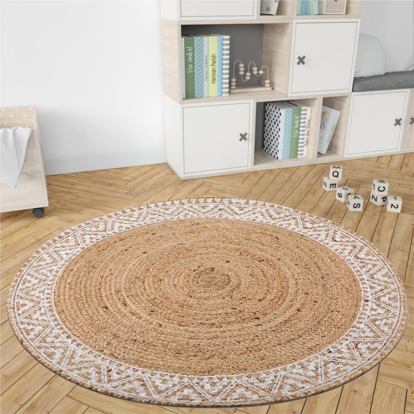 Premium Quality Jute Braided Area Rug, Stain Resistance, Natural Handmade