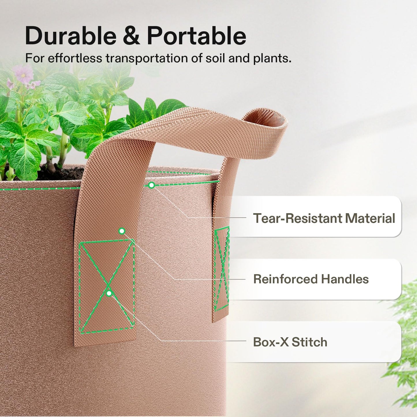5-Pack 5 Gallon Grow Bags Heavy Duty Plant Fabric Pots with Handles