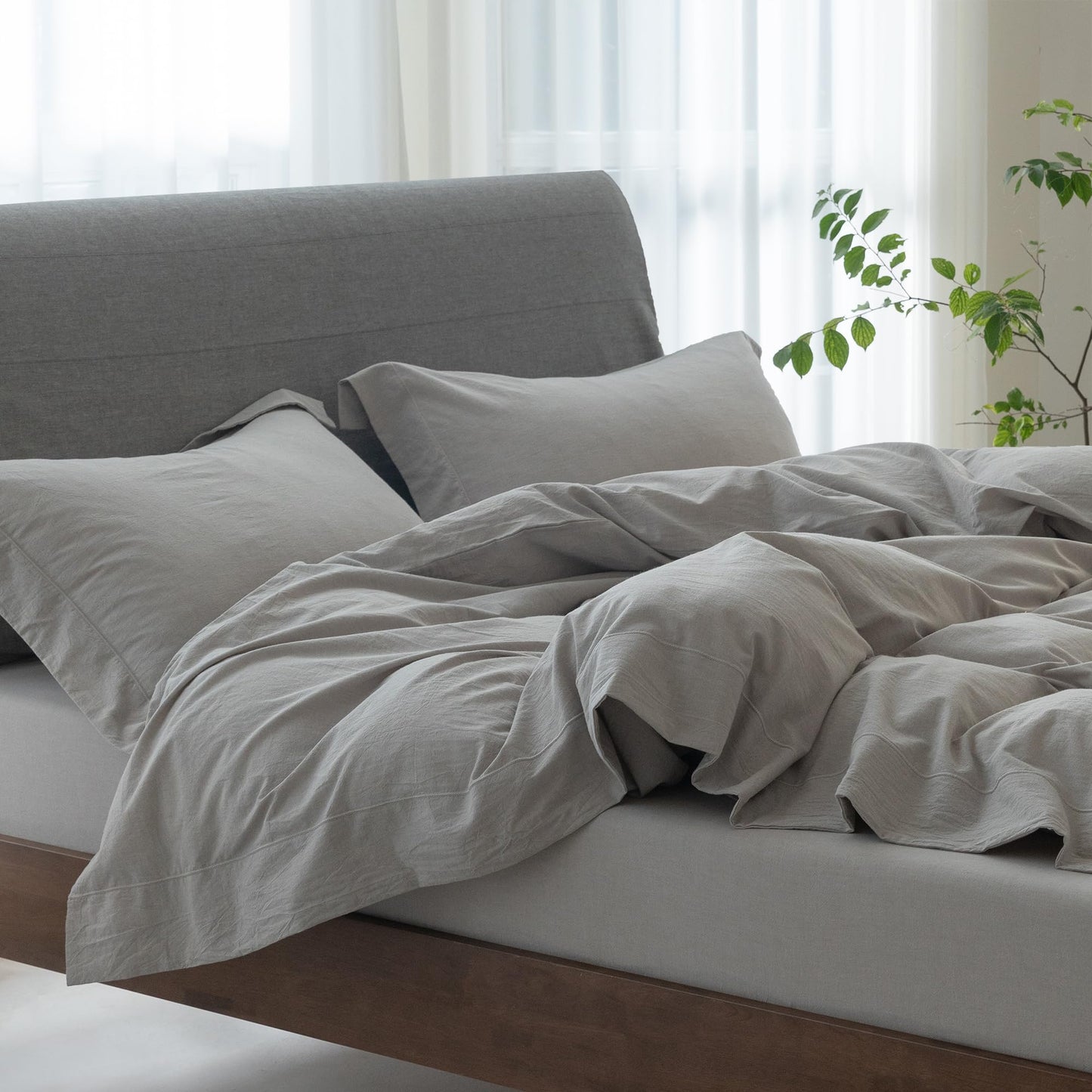 Bedding Duvet Cover Set Linen Like Texture 100% Cotton - Breathable