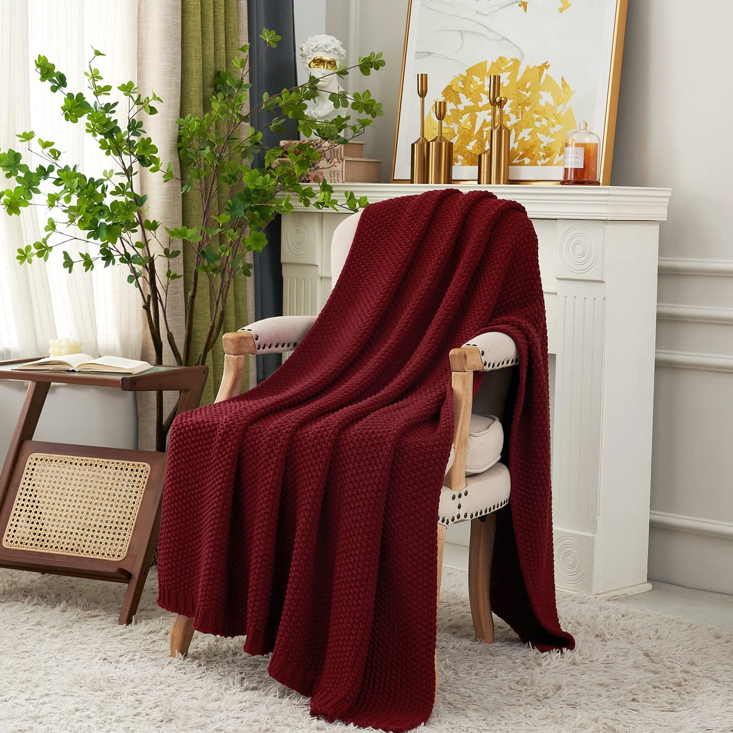 Chunky Cable Knit Throw Blanket Lightweight 100% Organic Cotton