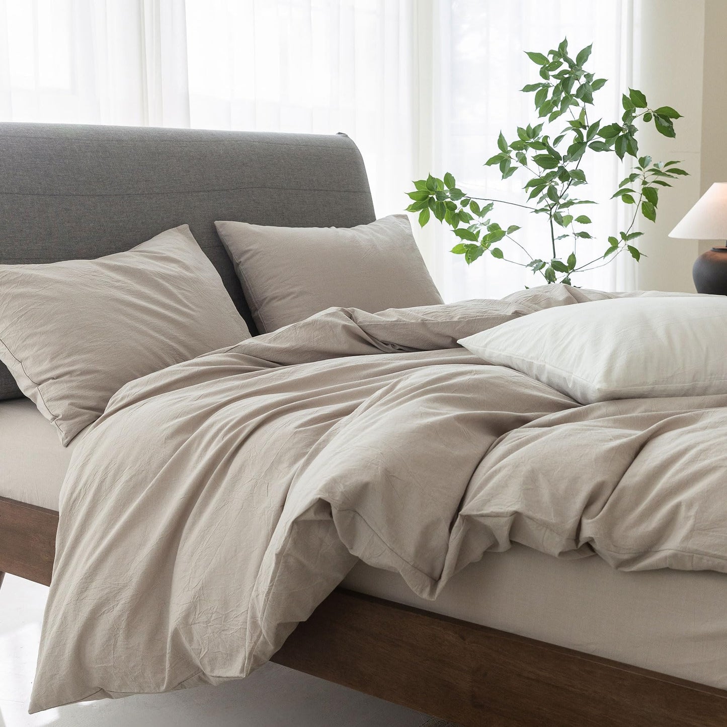 Bedding Duvet Cover Set Linen Like Texture 100% Cotton - Breathable