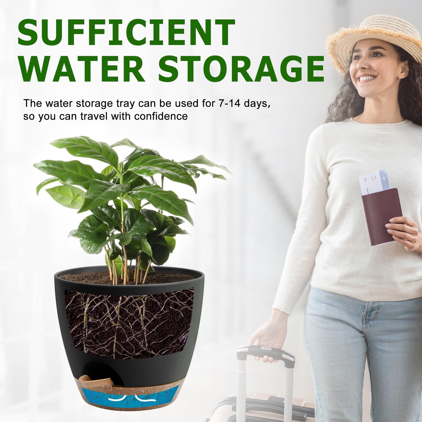 Self Watering Pots, Set of 5 Plastic Planters INdoor/Outdoor