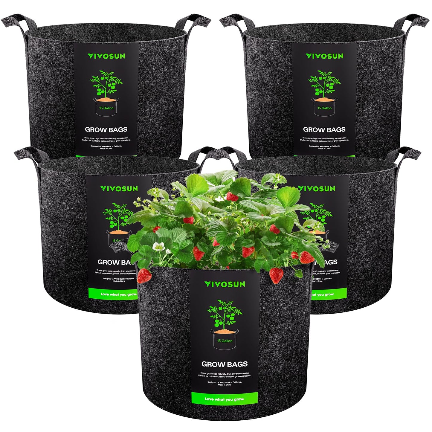 5-Pack 5 Gallon Grow Bags Heavy Duty Plant Fabric Pots with Handles