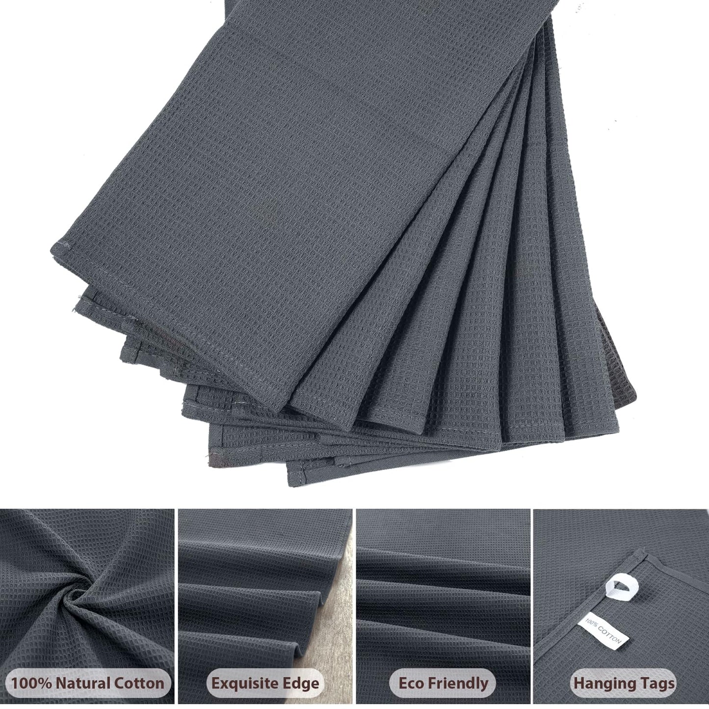 Dish Towels Set, 100% Cotton 6 Pack, Super Absorbent for Drying and Cleaning