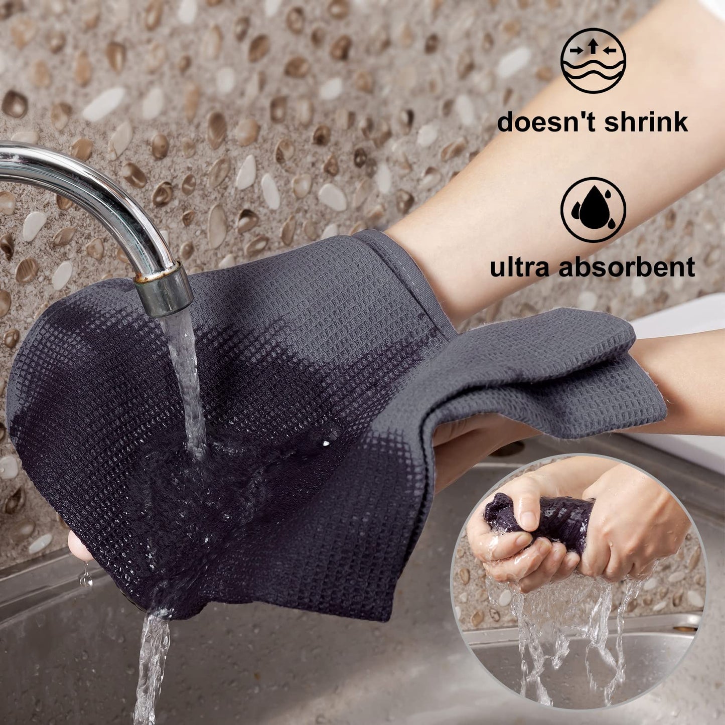 Dish Towels Set, 100% Cotton 6 Pack, Super Absorbent for Drying and Cleaning