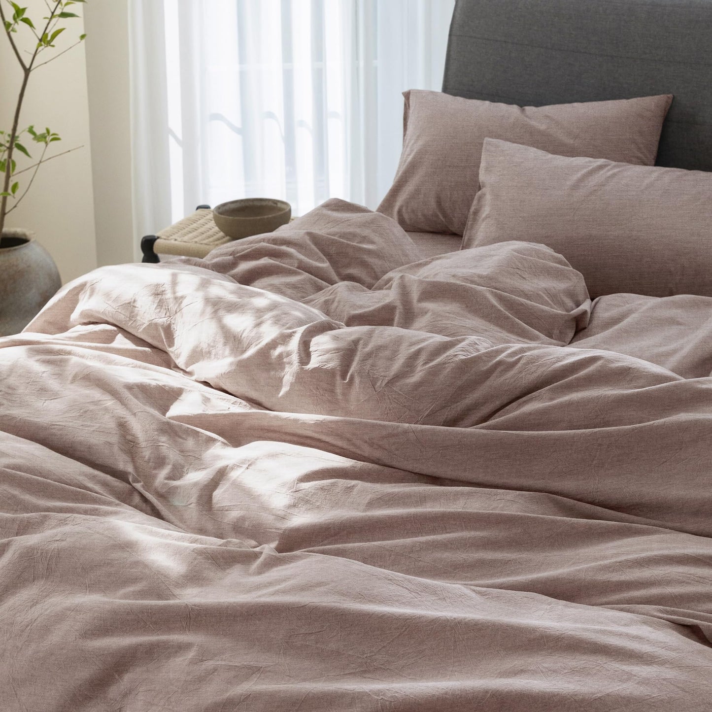 Bedding Duvet Cover Set Linen Like Texture 100% Cotton - Breathable