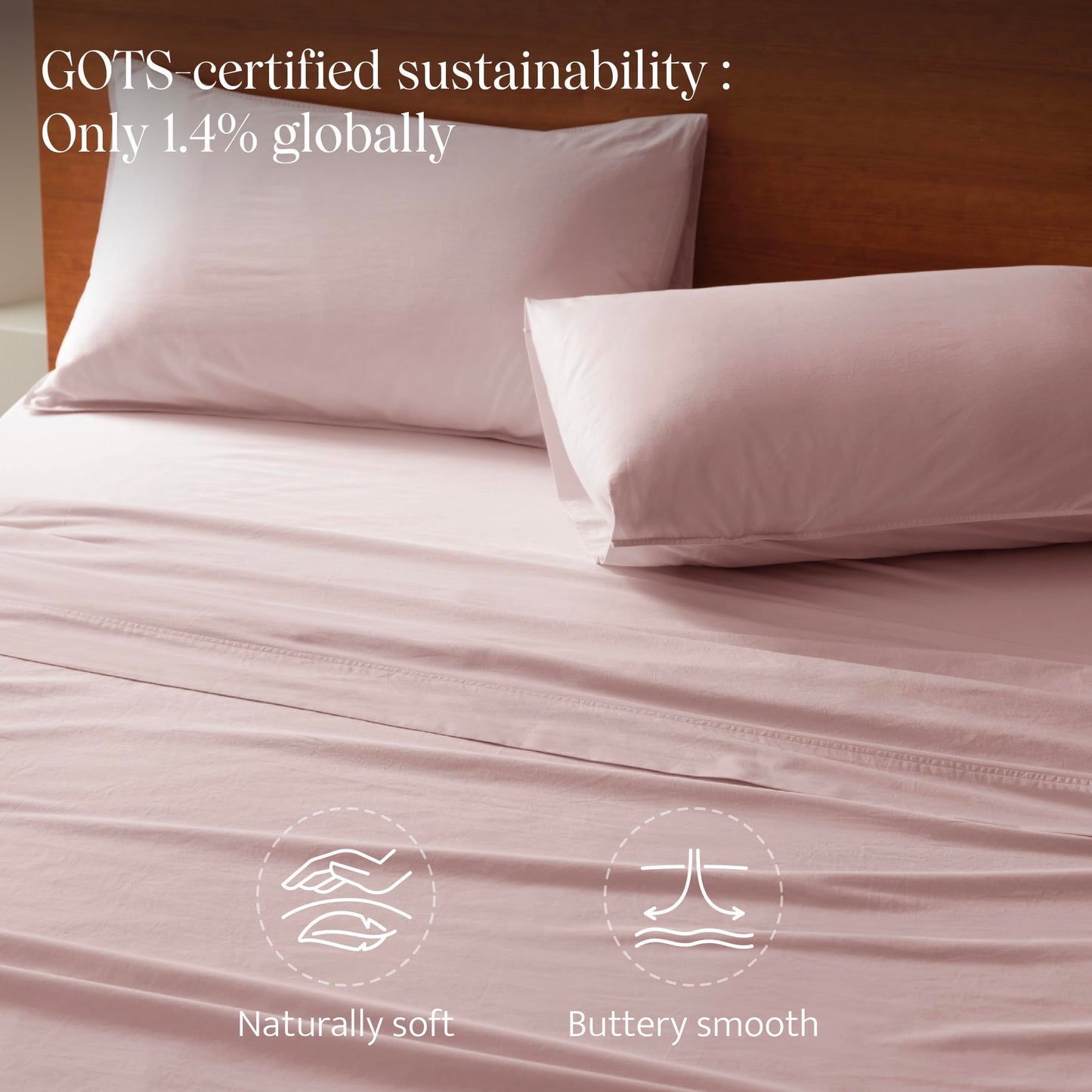 Double Stitch Organic Cotton Sheets - Soft & Breathable Sheet Set 4 Piece, Luxury 300 TC