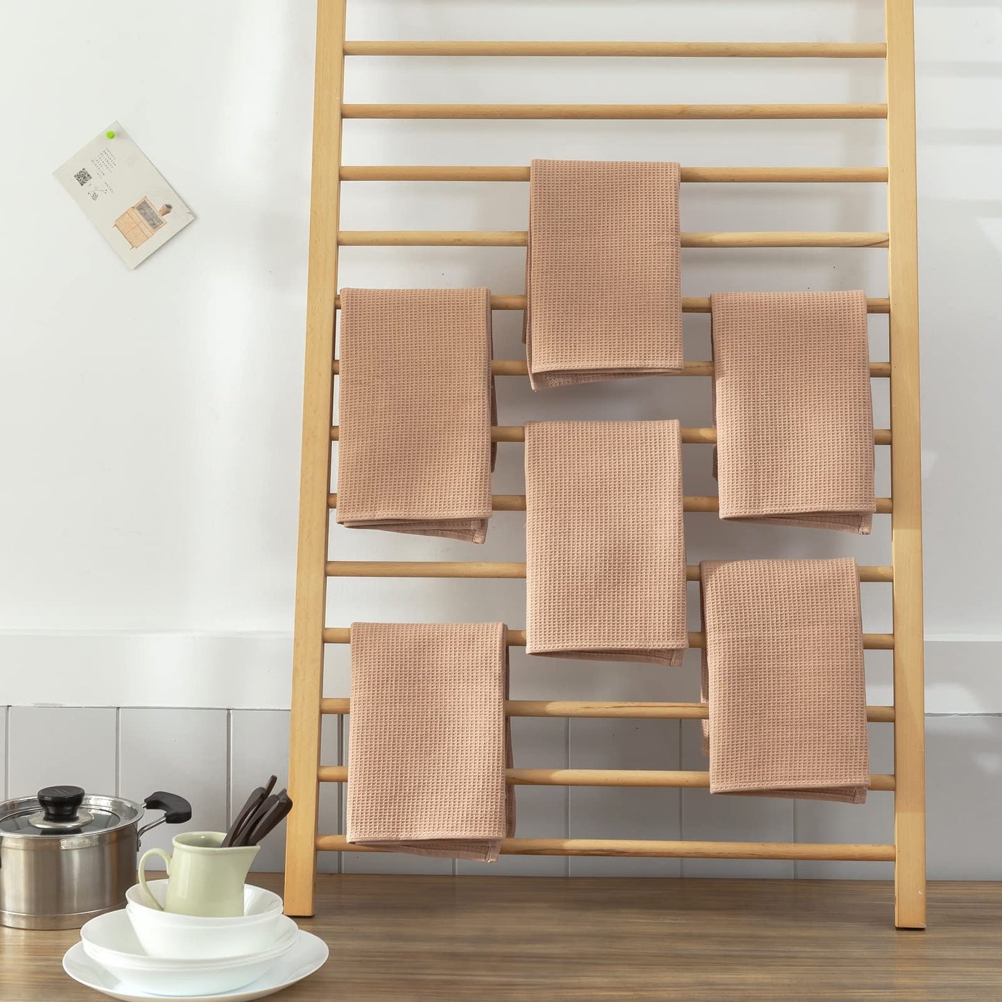 Dish Towels Set, 100% Cotton 6 Pack, Super Absorbent for Drying and Cleaning