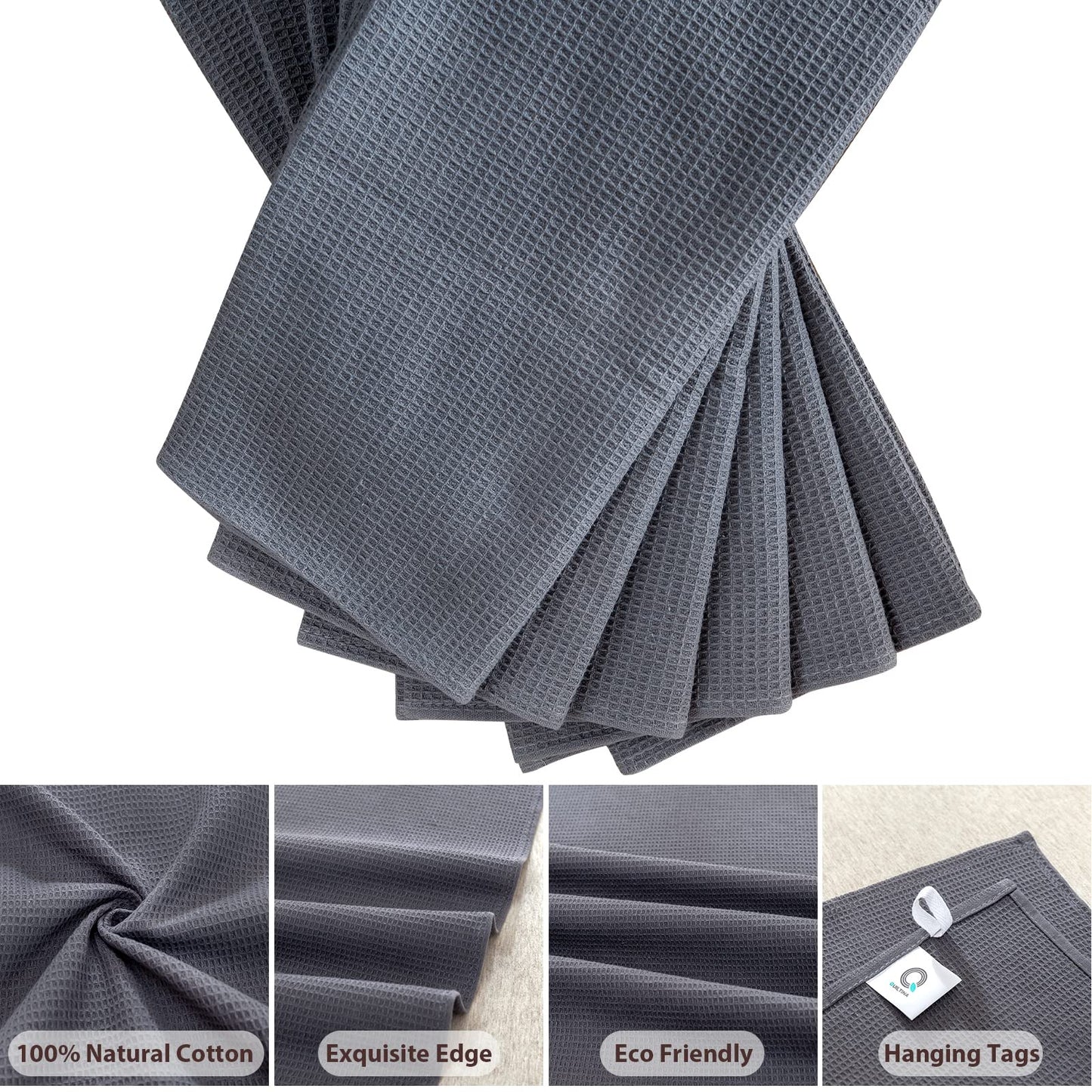 Dish Towels Set, 100% Cotton 6 Pack, Super Absorbent for Drying and Cleaning