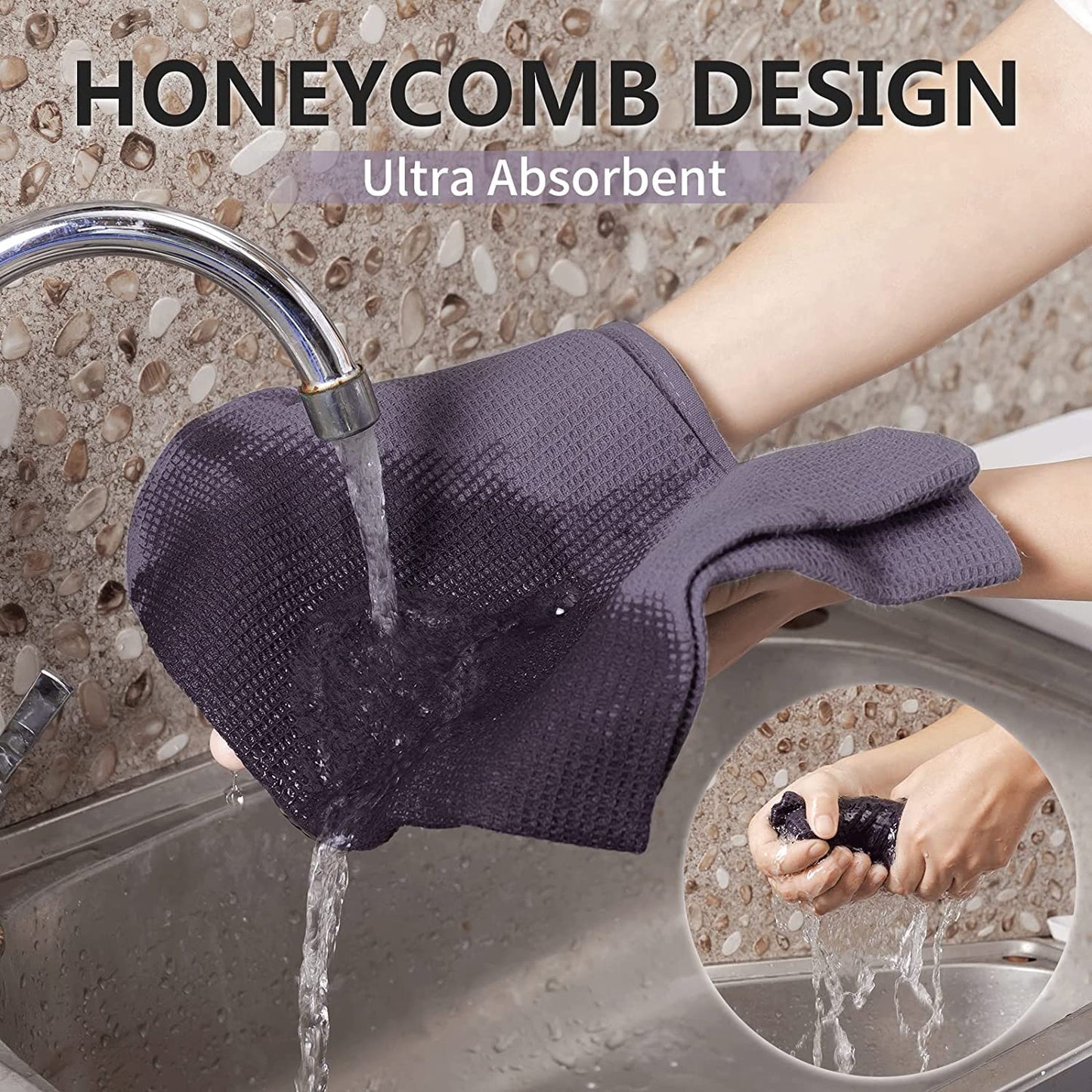 Dish Towels Set, 100% Cotton 6 Pack, Super Absorbent for Drying and Cleaning