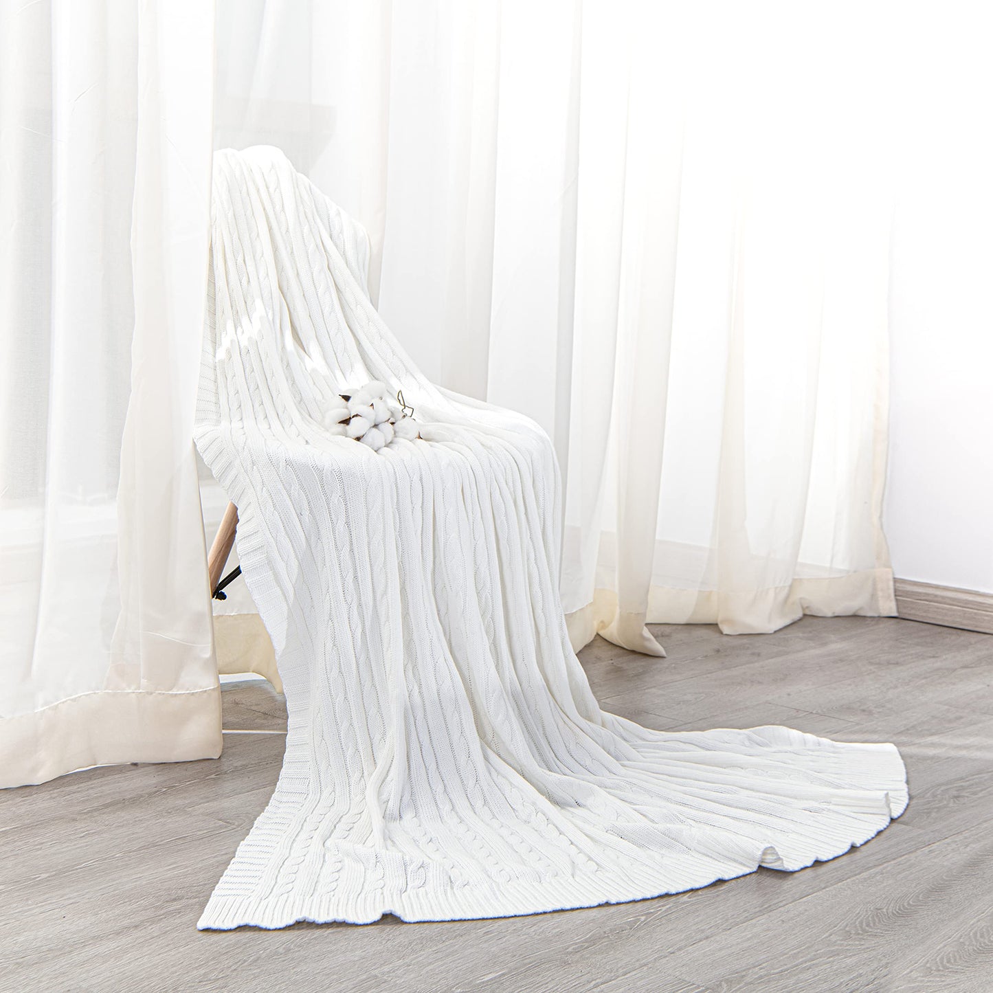 100% Pure Cotton Cable Knitted Super Soft Throw Blanket