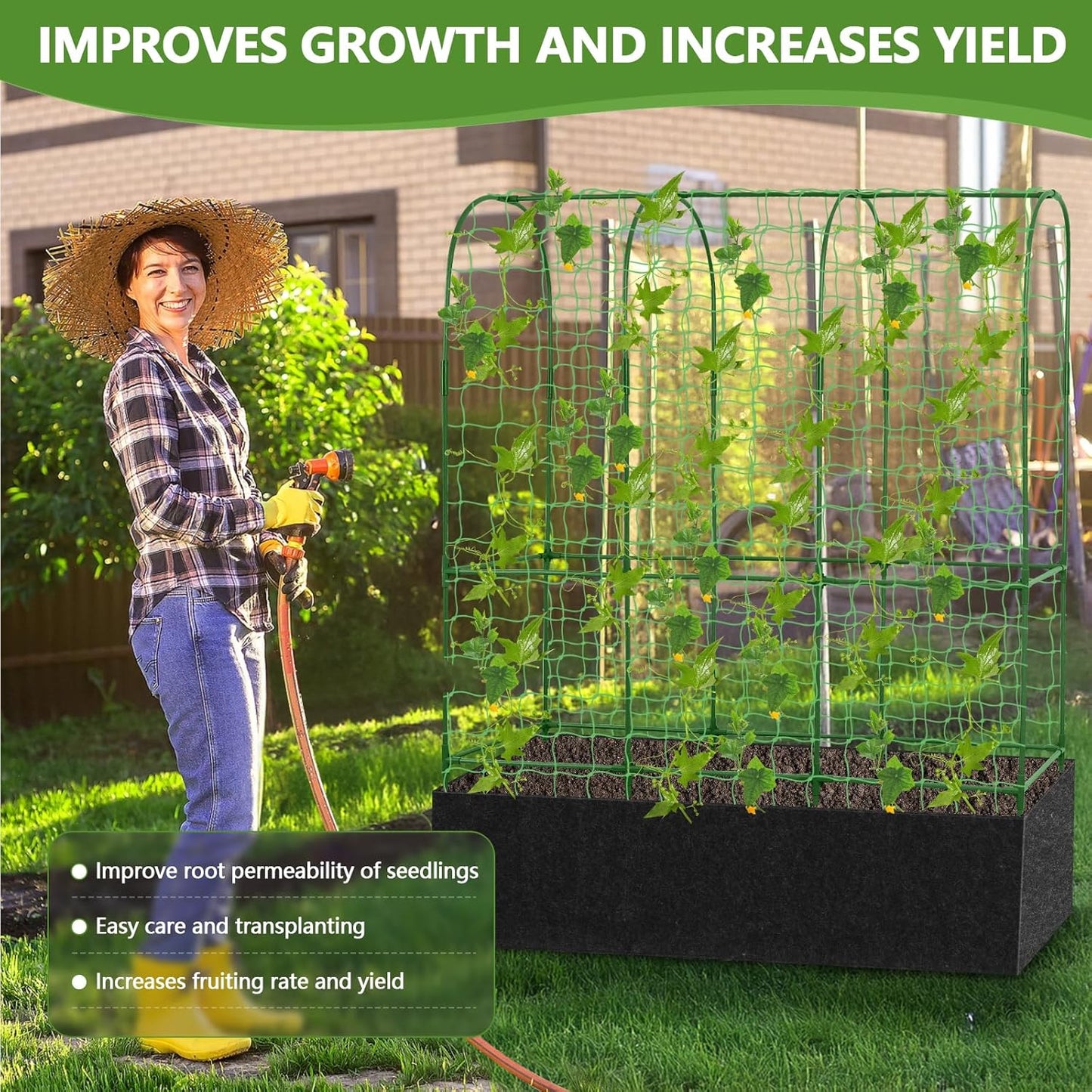 Garden Trellis for Climbing Plants with Grow Bag Nylon Garden Netting (U-Shape)