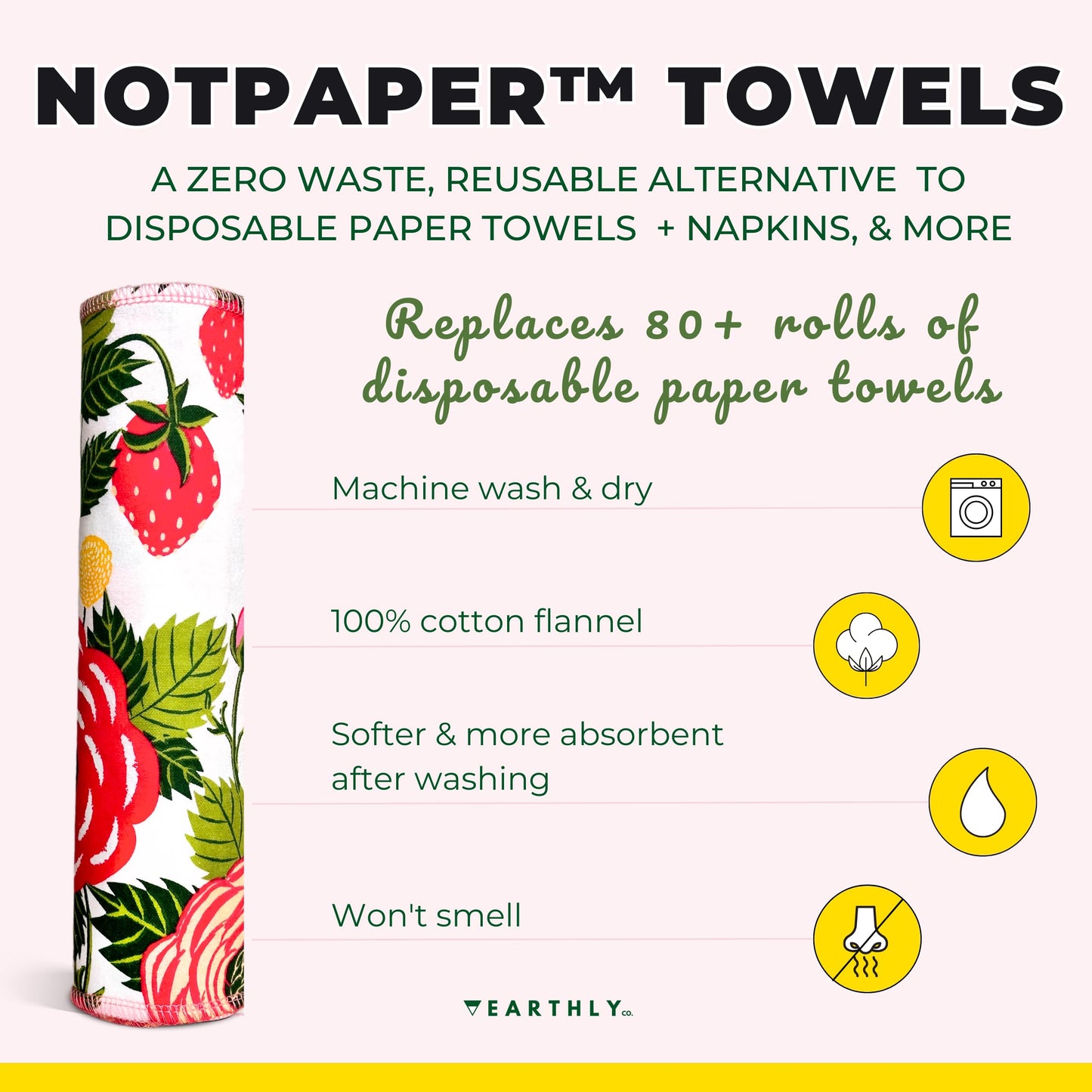 24 Pack - Roll of Washable Cotton Cloth Paper Towels
