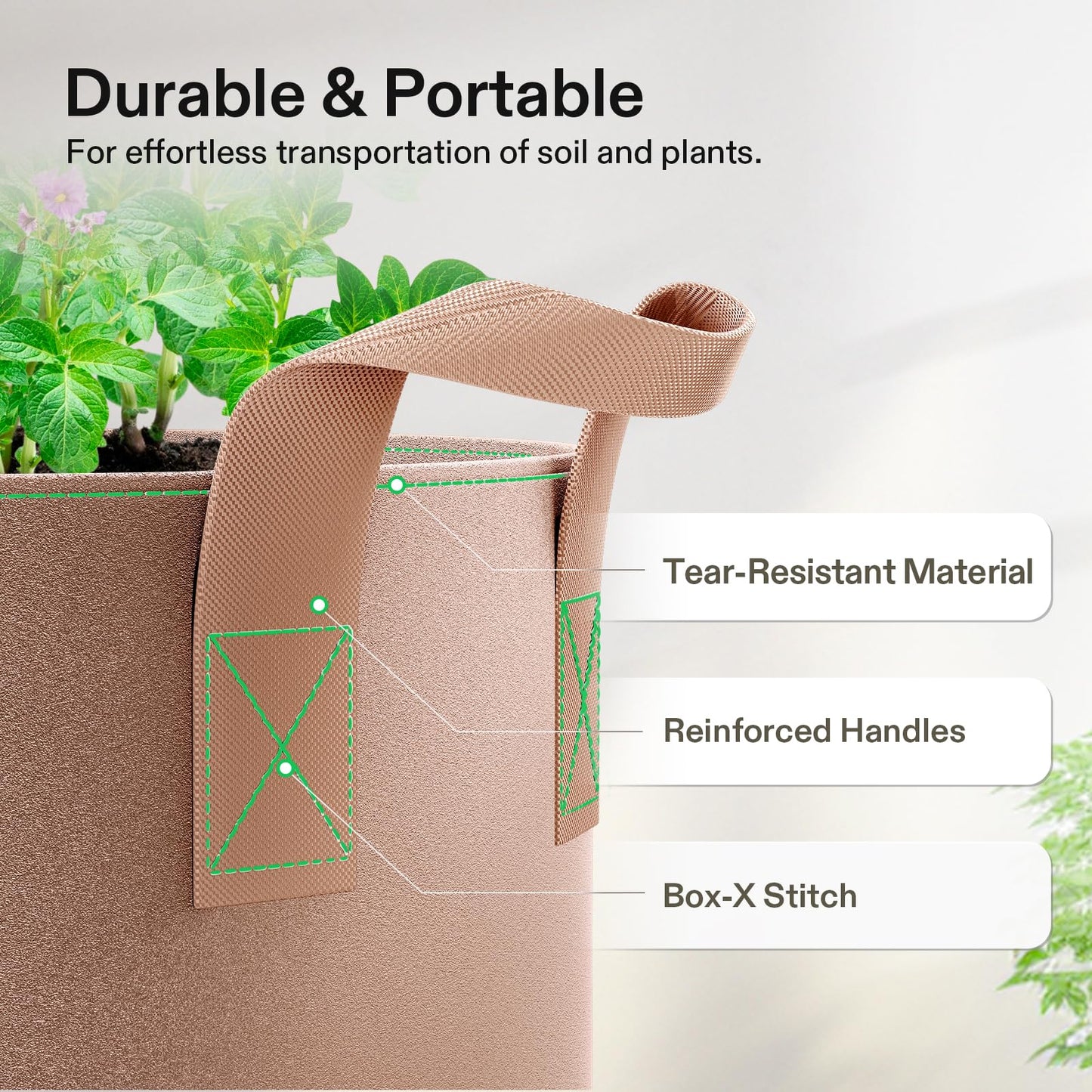 5-Pack 5 Gallon Grow Bags Heavy Duty Plant Fabric Pots with Handles
