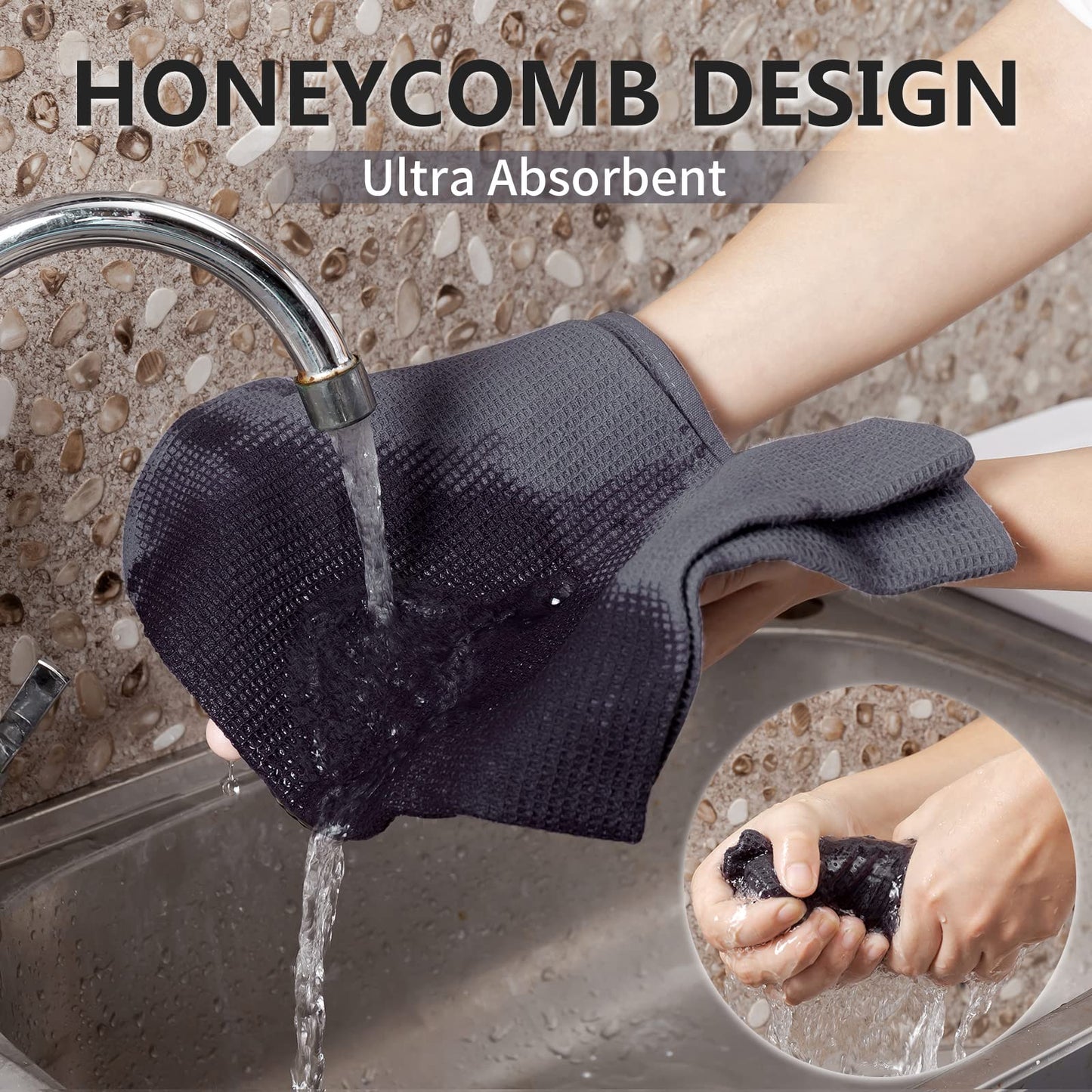 Dish Towels Set, 100% Cotton 6 Pack, Super Absorbent for Drying and Cleaning