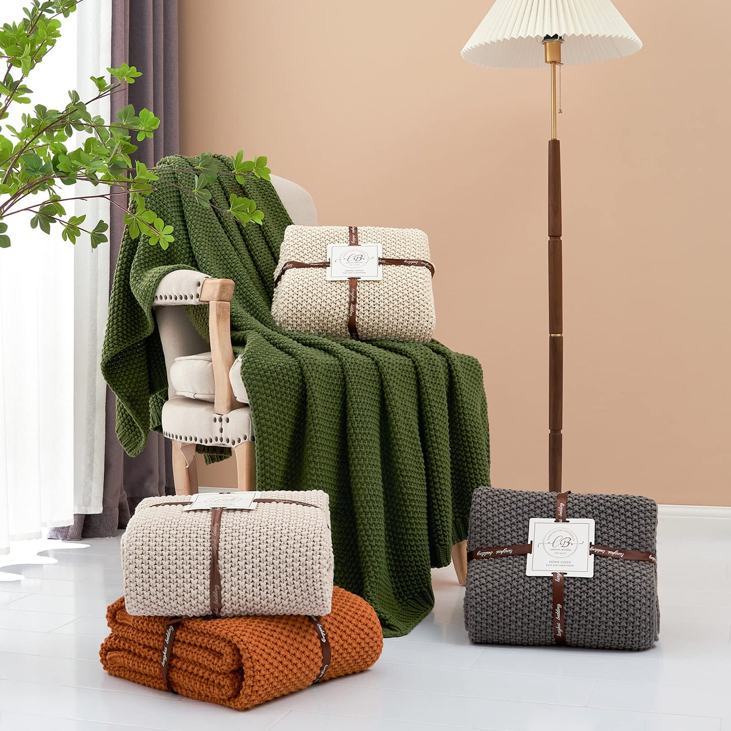 Chunky Cable Knit Throw Blanket Lightweight 100% Organic Cotton