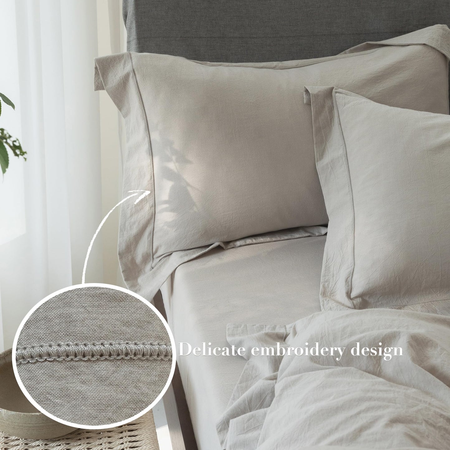 Bedding Duvet Cover Set Linen Like Texture 100% Cotton - Breathable