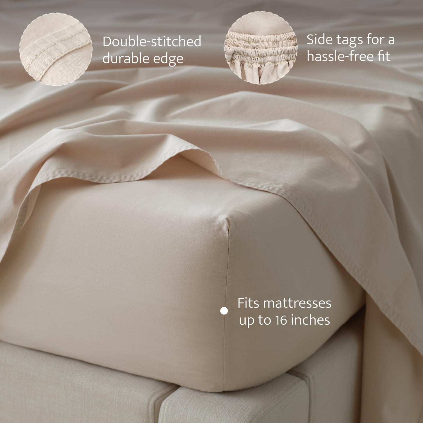 Double Stitch Organic Cotton Sheets - Soft & Breathable Sheet Set 4 Piece, Luxury 300 TC