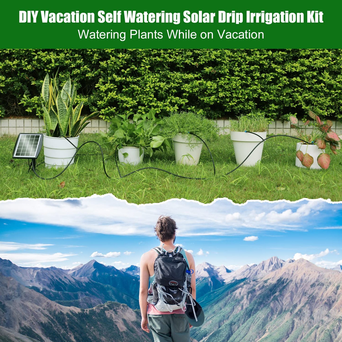 Solar Powered Auto Easy DIY Watering Device Supported Pots Plants, 6 Timing Modes with Anti-Siphoning Device (Supported 10 Pots, 6Timing Modes)