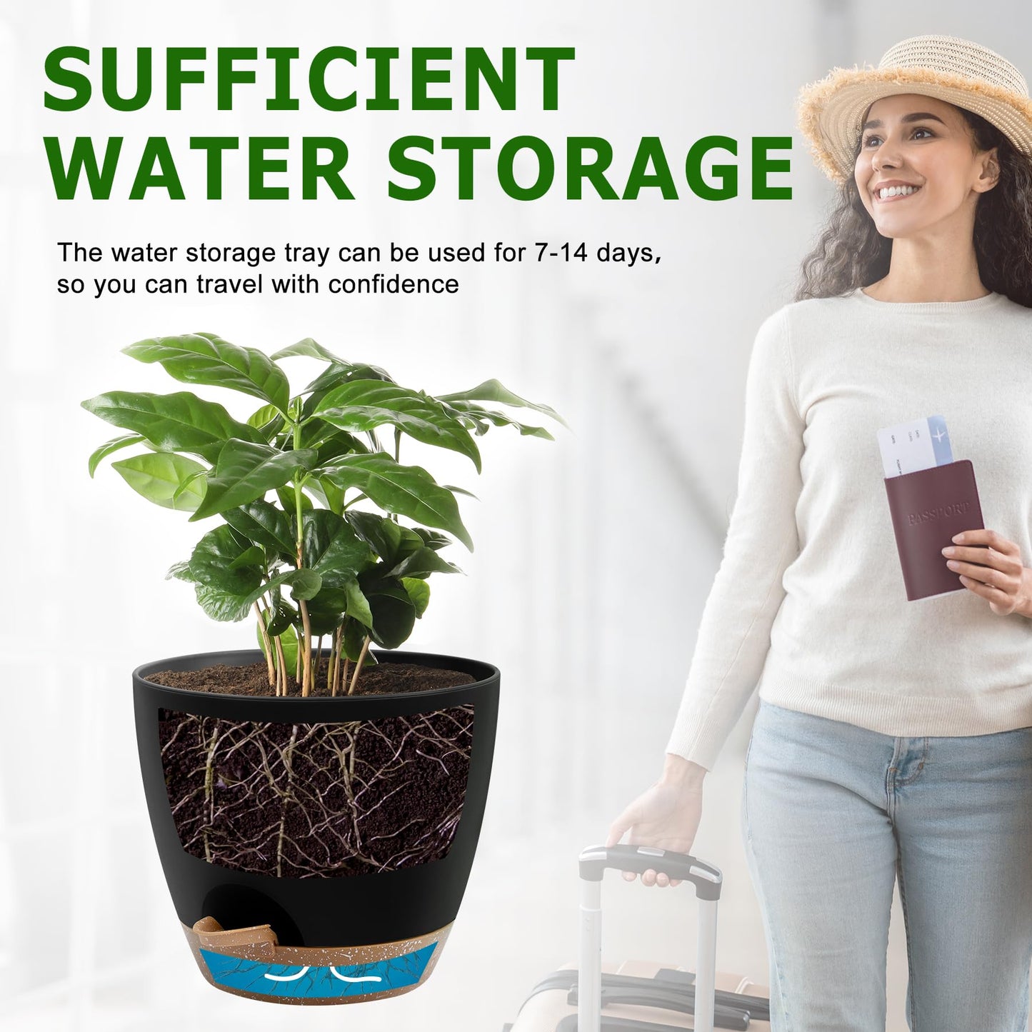 Self Watering Pots, Set of 5 Plastic Planters INdoor/Outdoor