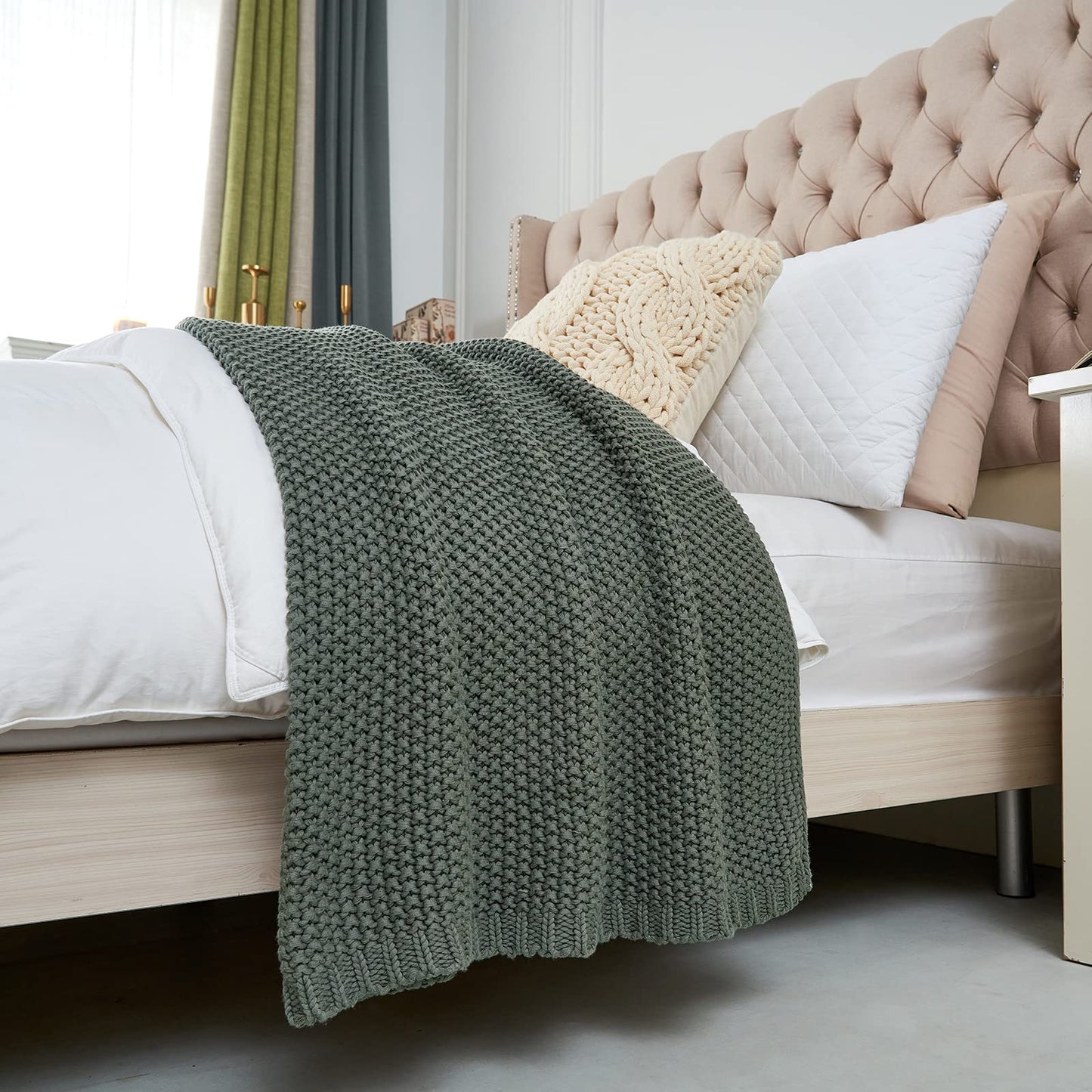 Chunky Cable Knit Throw Blanket Lightweight 100% Organic Cotton