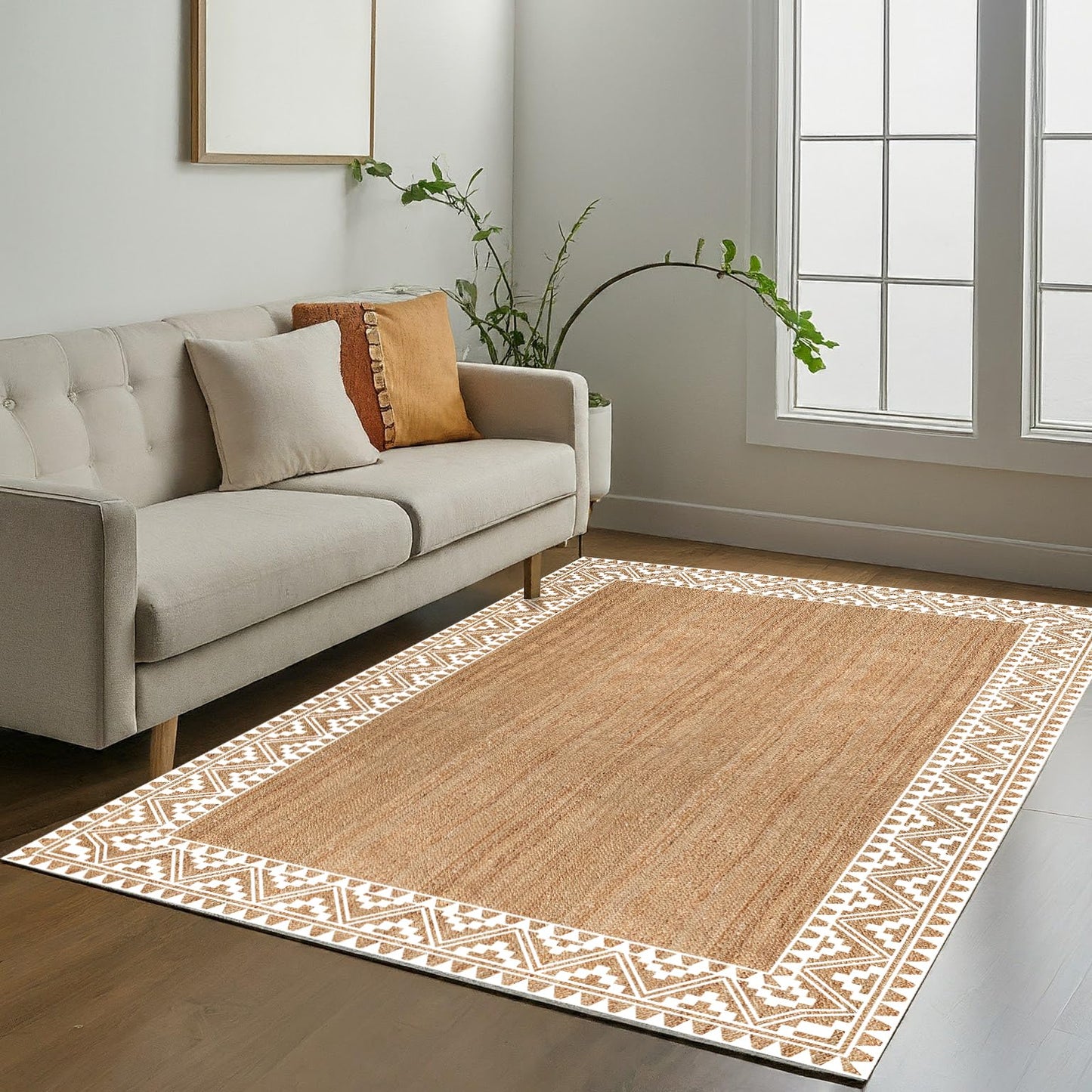 Premium Quality Jute Braided Area Rug, Stain Resistance, Natural Handmade