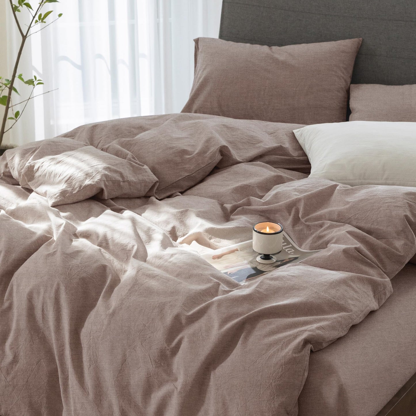 Bedding Duvet Cover Set Linen Like Texture 100% Cotton - Breathable