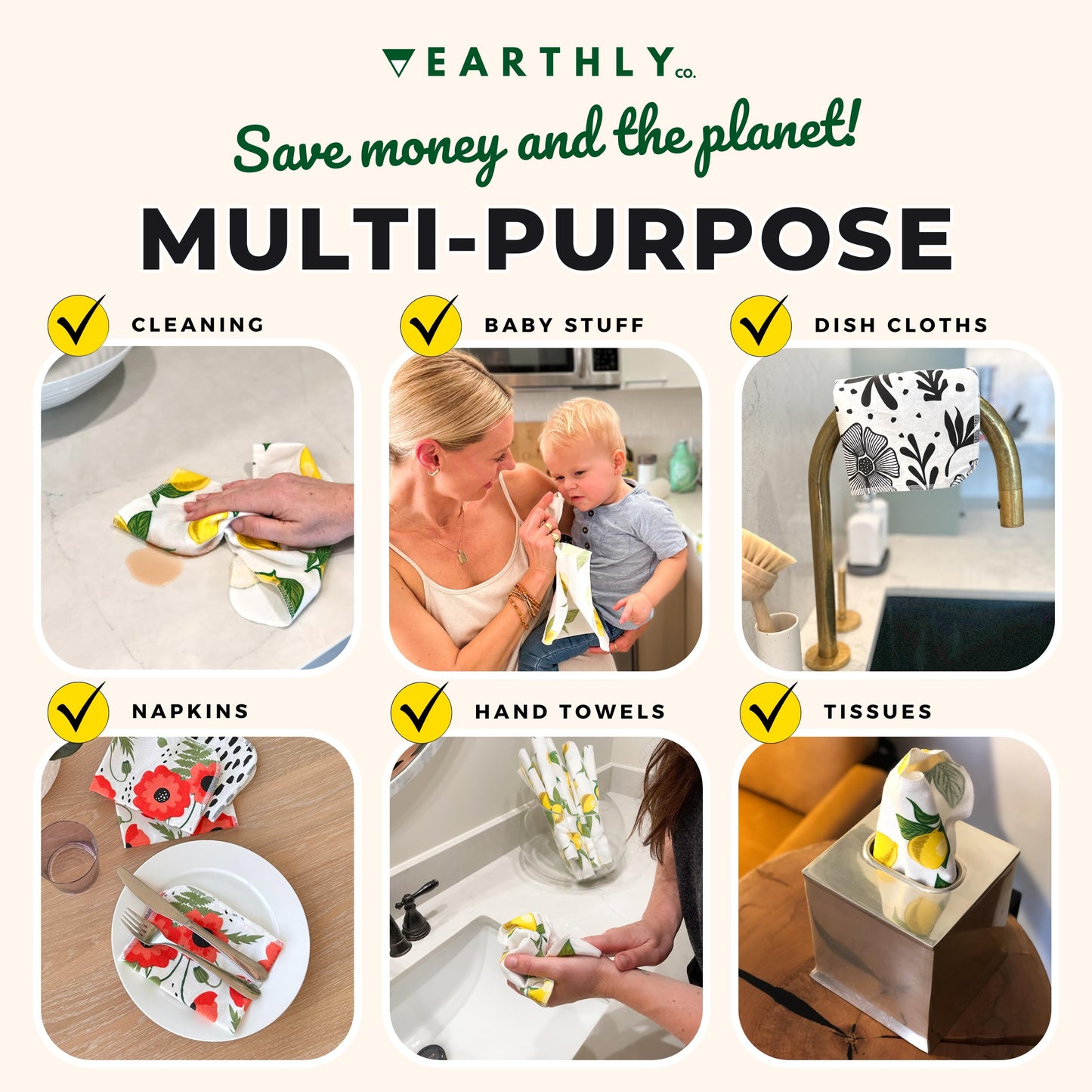 24 Pack - Roll of Washable Cotton Cloth Paper Towels