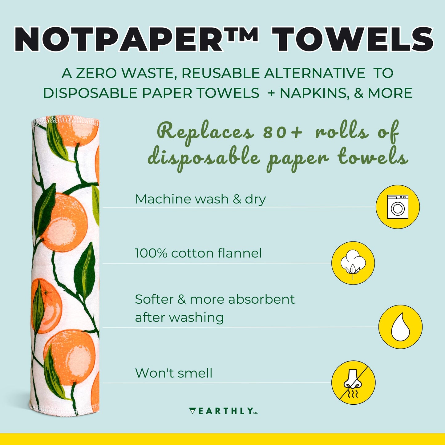 24 Pack - Roll of Washable Cotton Cloth Paper Towels