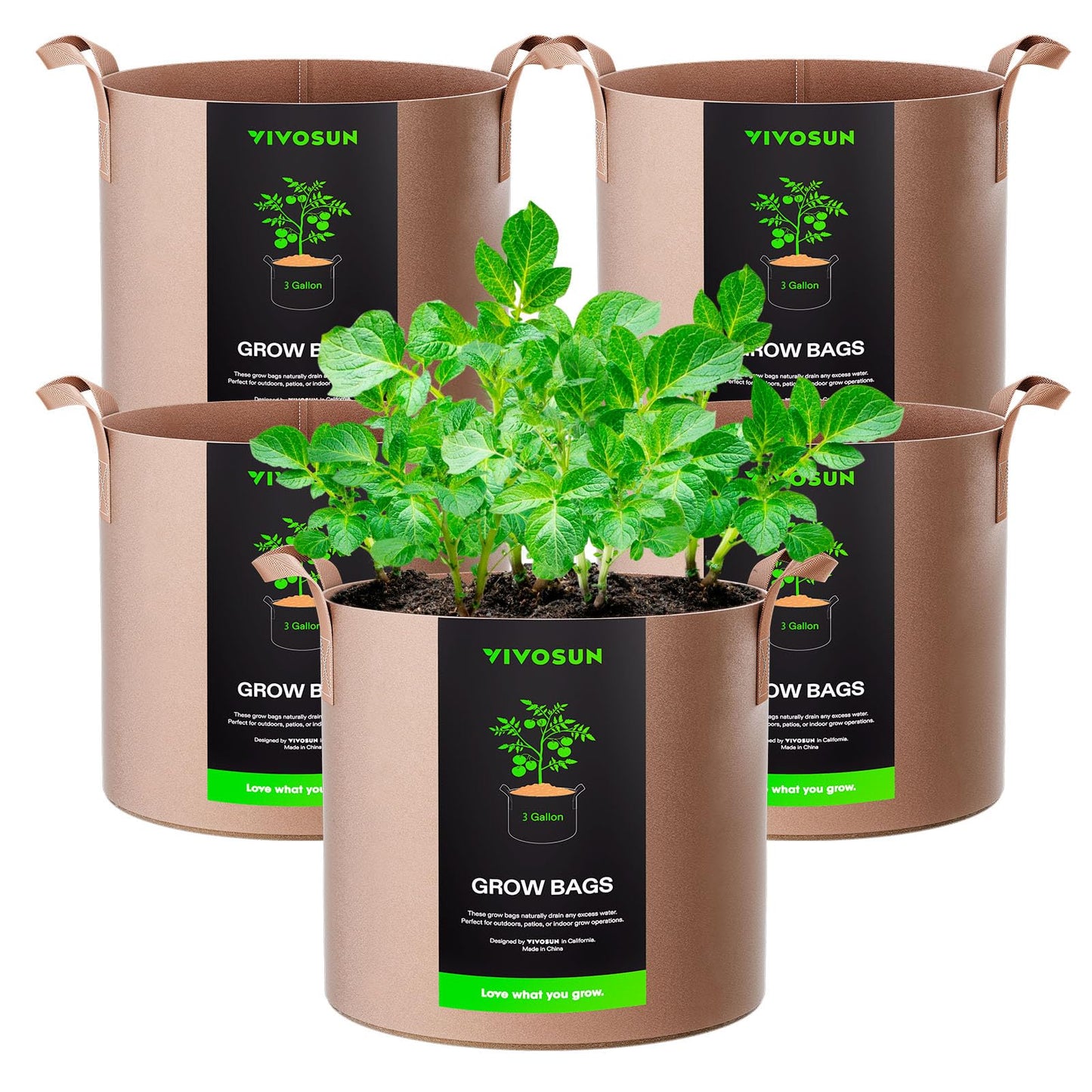 5-Pack 5 Gallon Grow Bags Heavy Duty Plant Fabric Pots with Handles