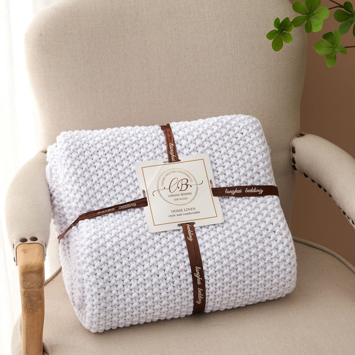 Chunky Cable Knit Throw Blanket Lightweight 100% Organic Cotton