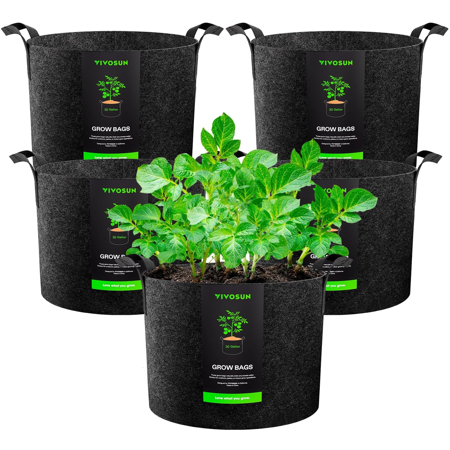 5-Pack 5 Gallon Grow Bags Heavy Duty Plant Fabric Pots with Handles