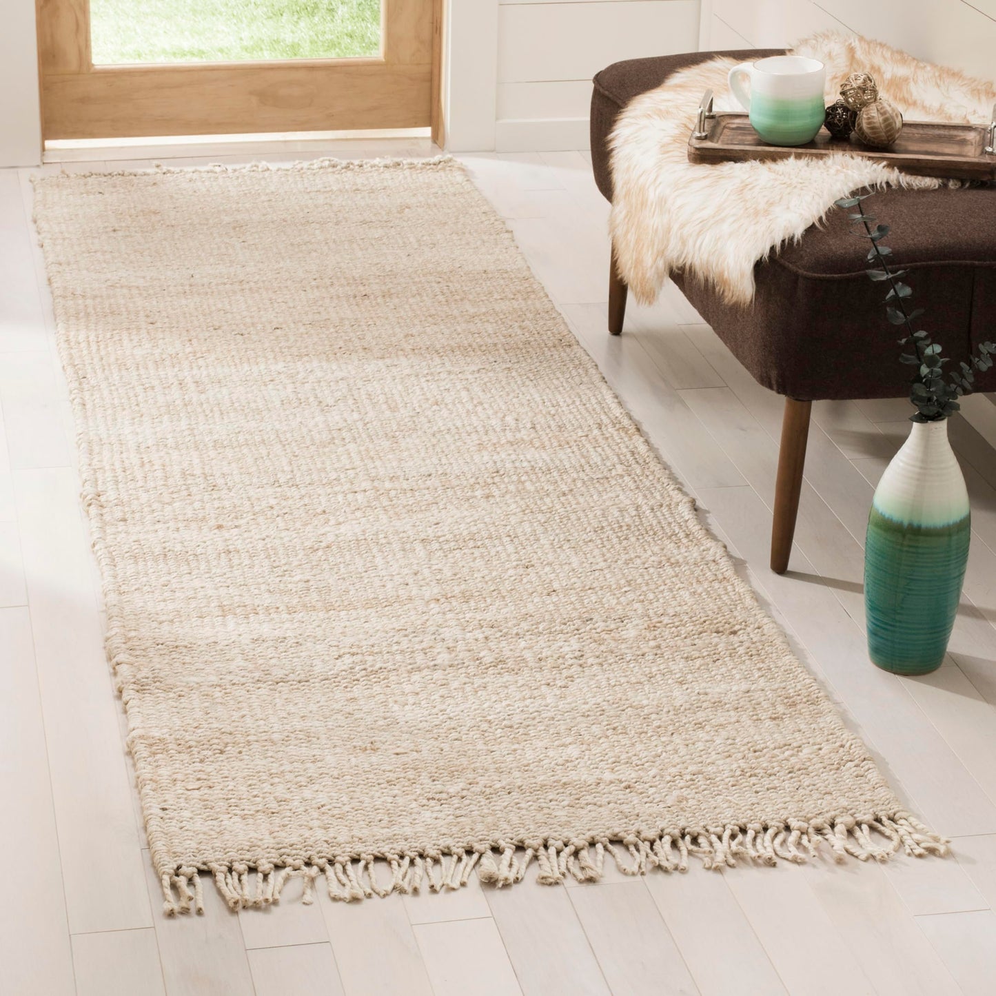 Natural Fiber Collection Area Rug - Boho Fringe Woven Jute