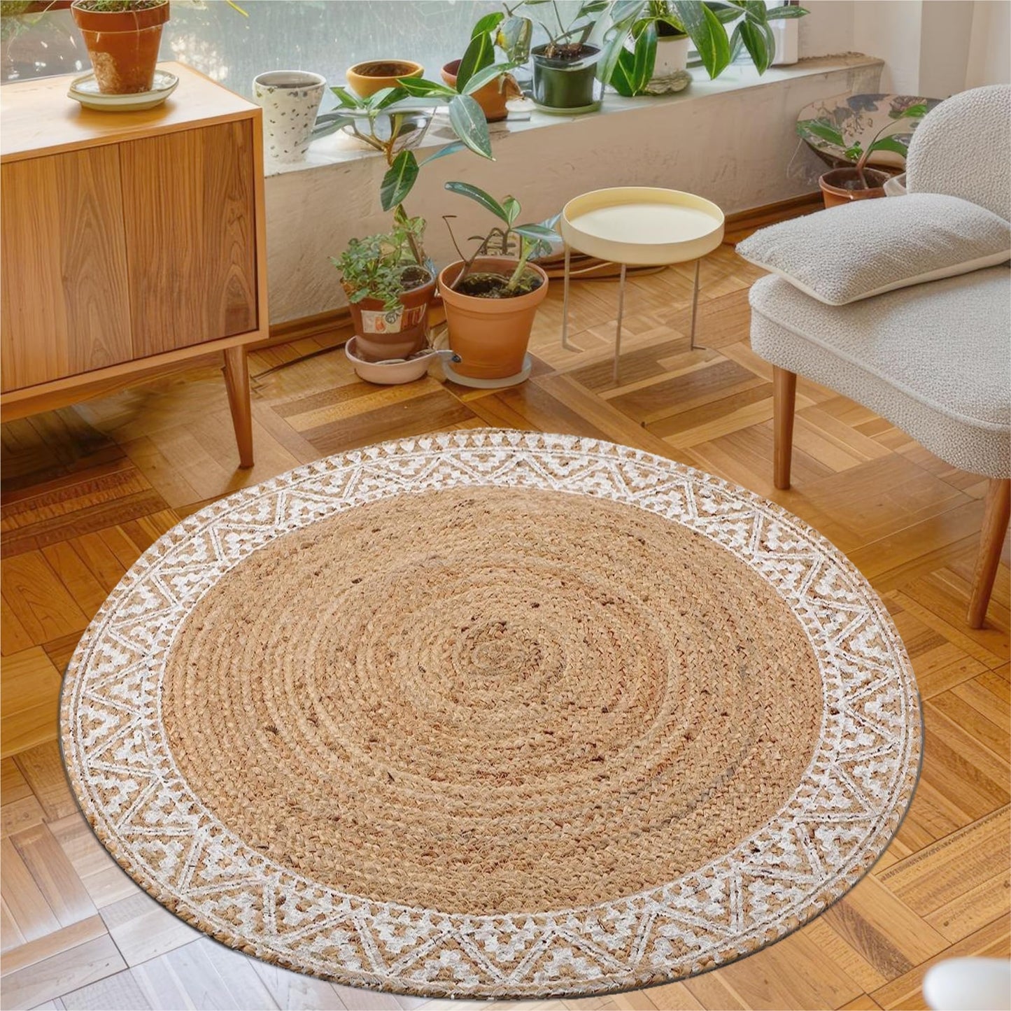 Premium Quality Jute Braided Area Rug, Stain Resistance, Natural Handmade
